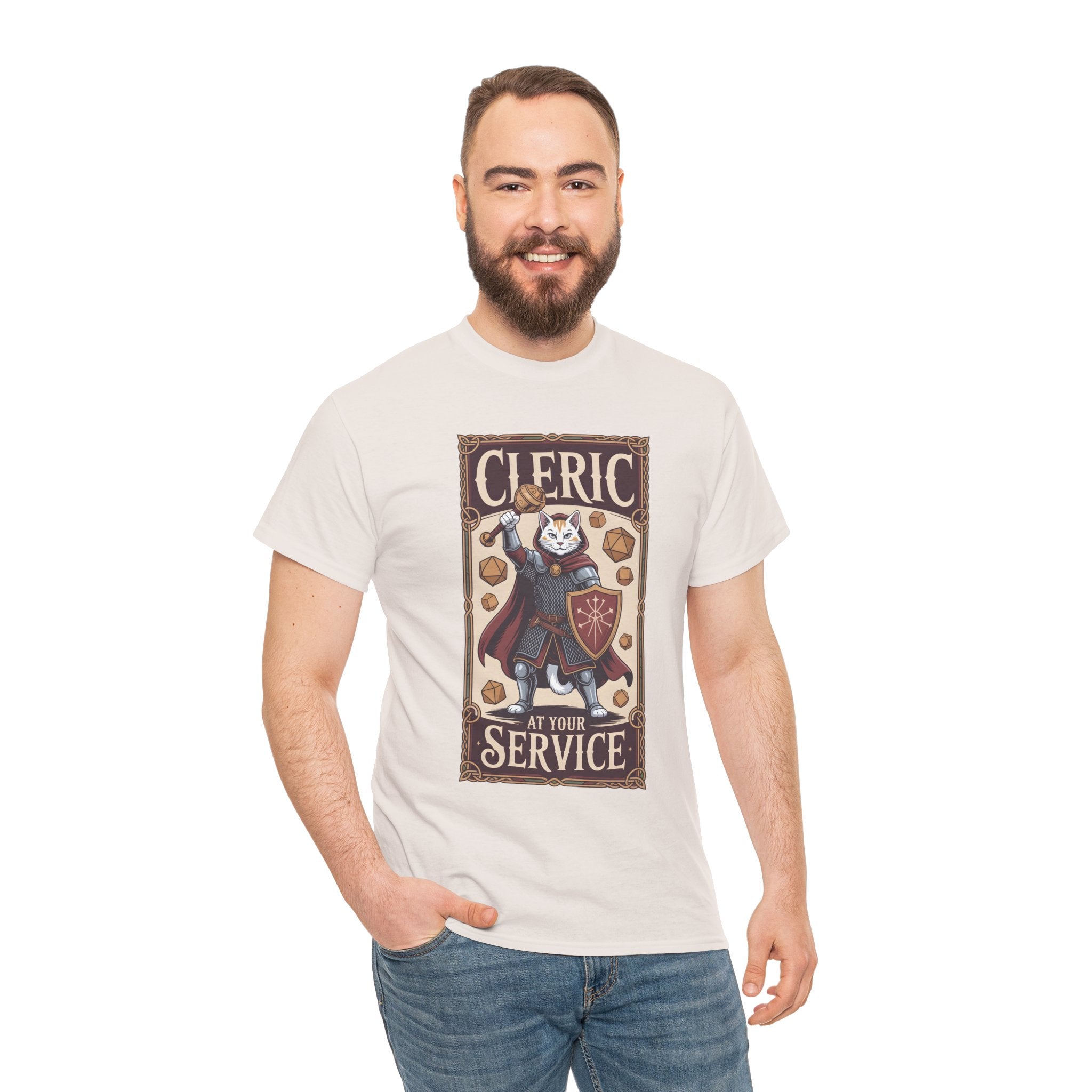 Cleric Cat at Your Service D&D T-shirt | Cat Lover RPG Gift