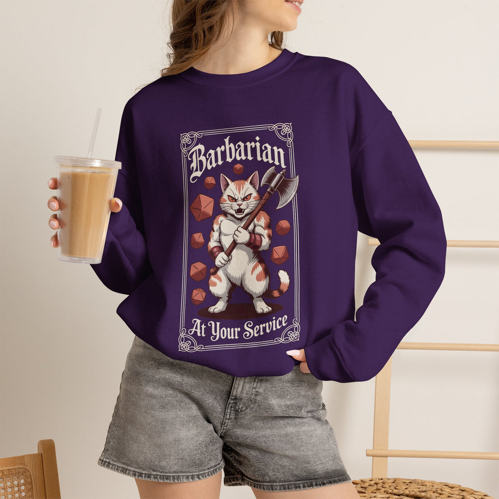 Barbarian Cat at Your Serivece D&D Sweatshirt | Cat Lover RPG Gift