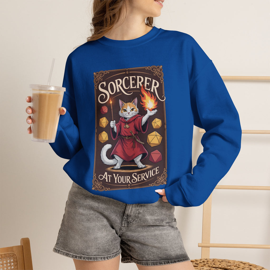 Sorcerer Cat at Your Service D&D Sweatshirt | Cat Lover RPG Gift