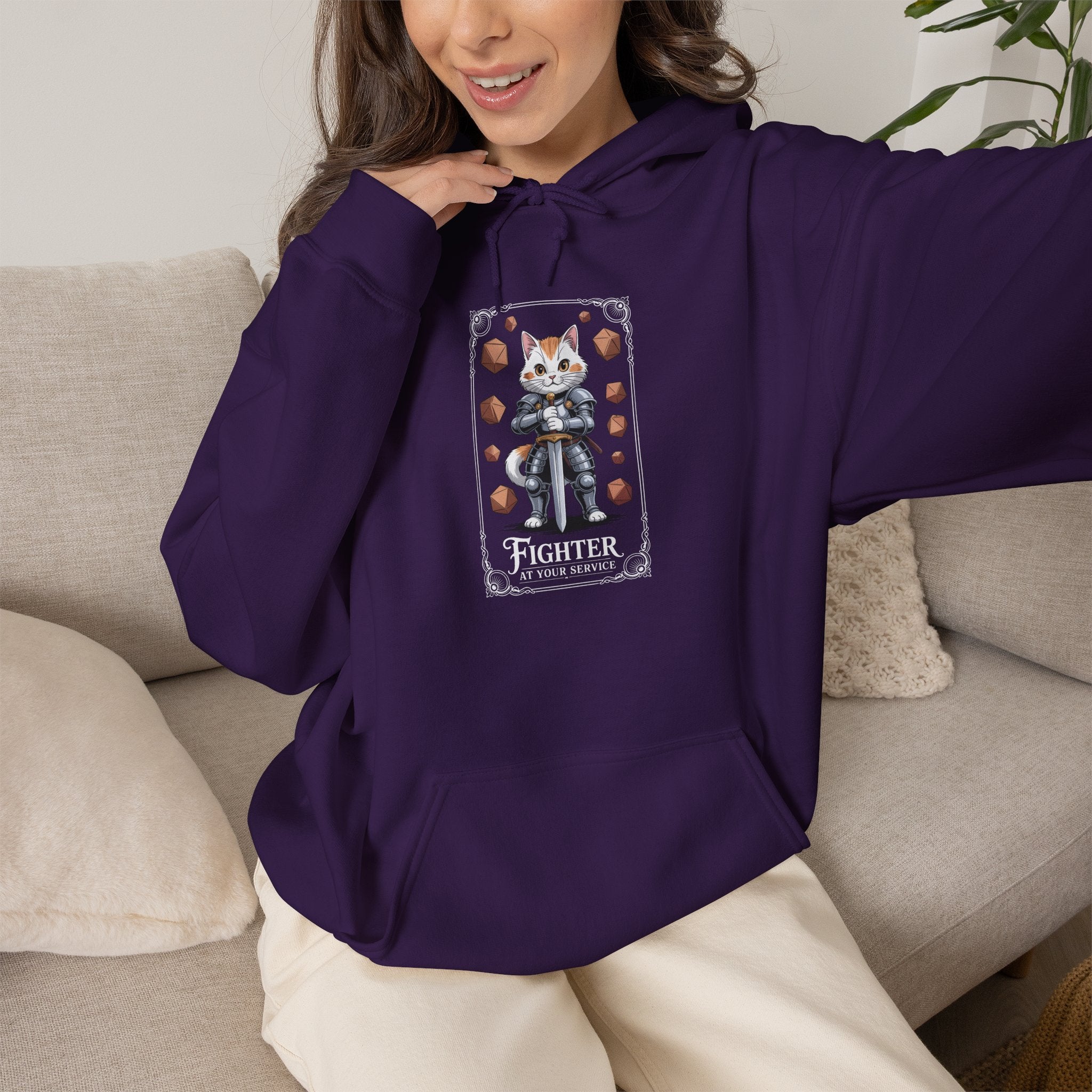 Fighter Cat at Your Service D&D Hoodie | Cat Lover RPG Gift