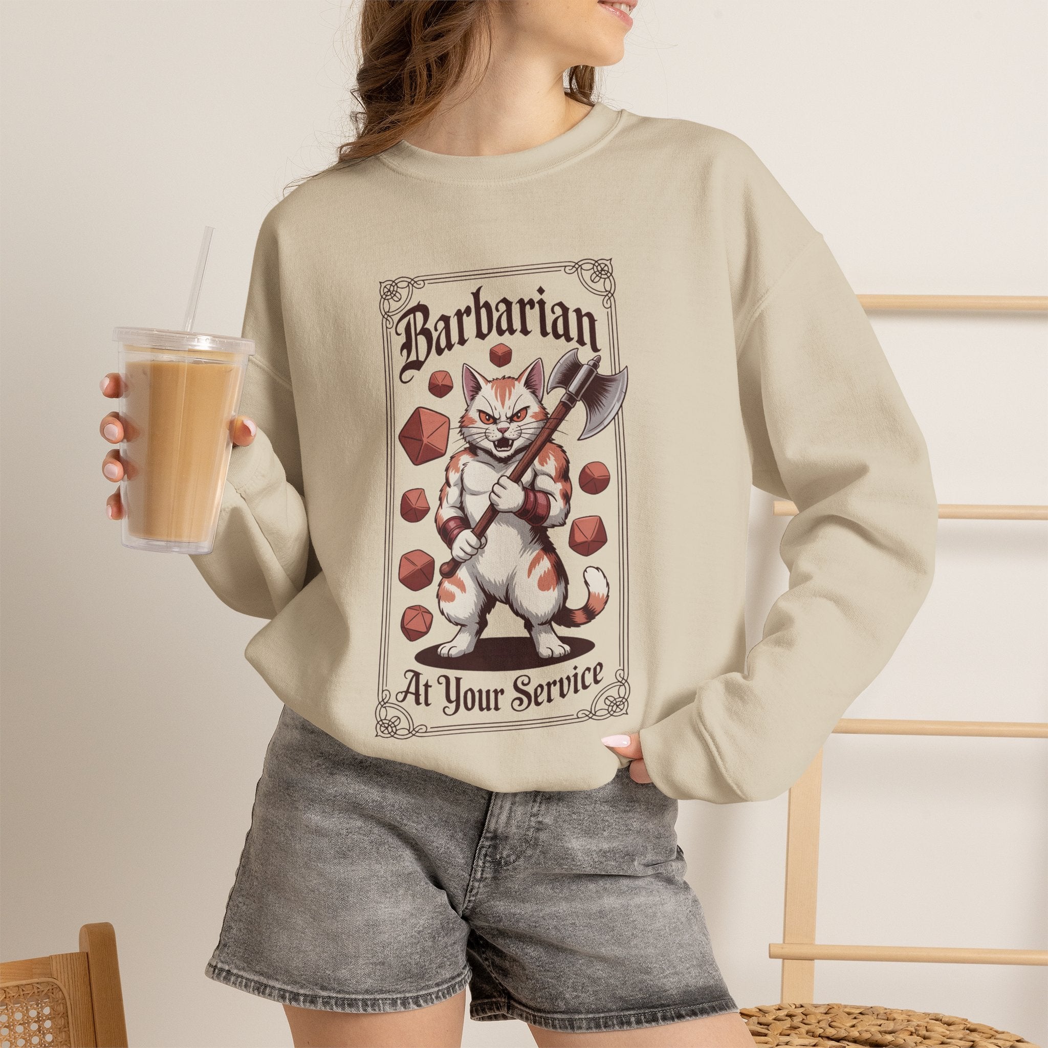 Barbarian Cat at Your Serivece D&D Sweatshirt | Cat Lover RPG Gift