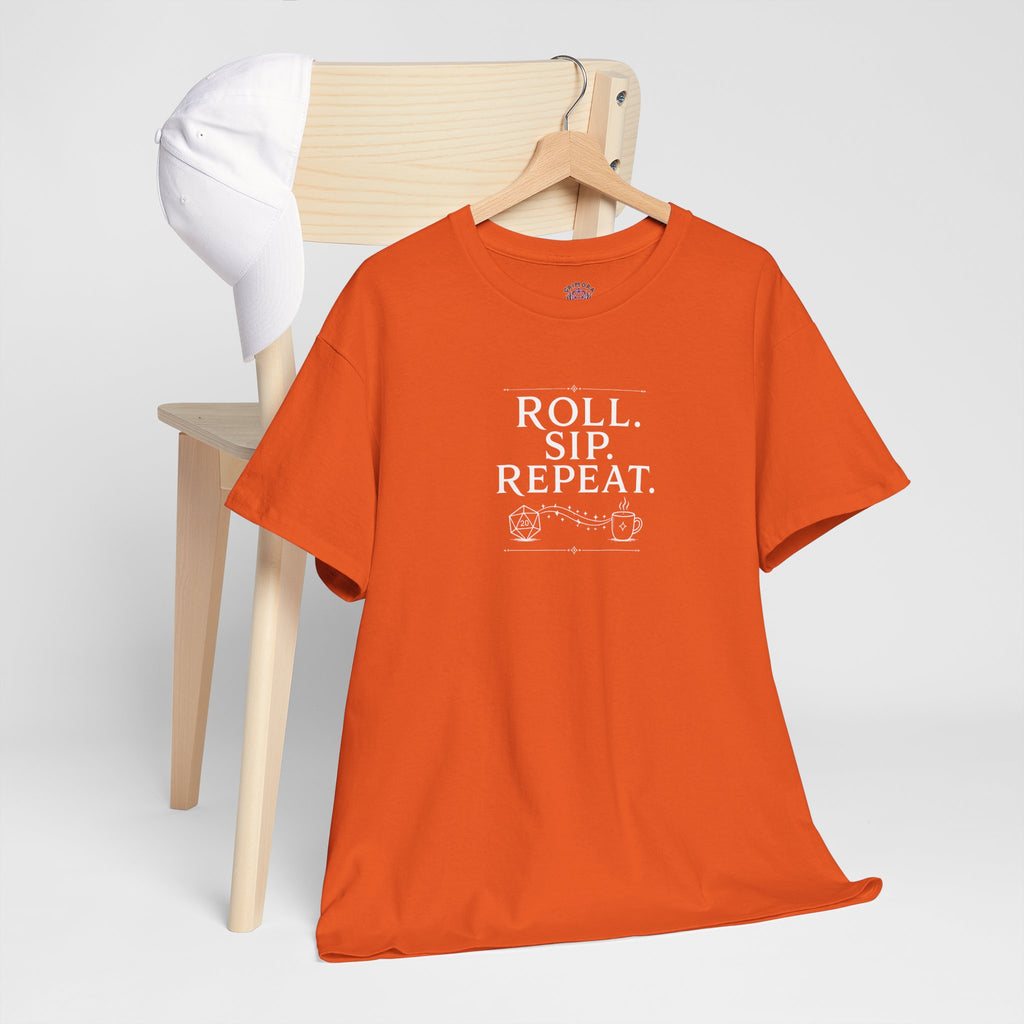 Roll. Sip. Repeat. | Tabletop RPG Coffee T-shirt | Dice & Coffee Lover T-shirt