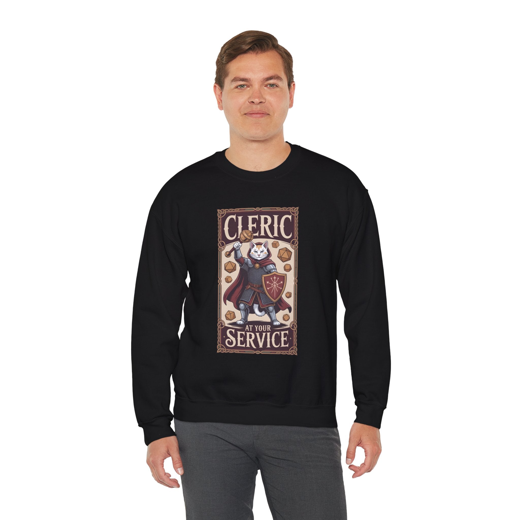Cleric Cat at Your Service D&D Sweatshirt | Cat Lover RPG Gift