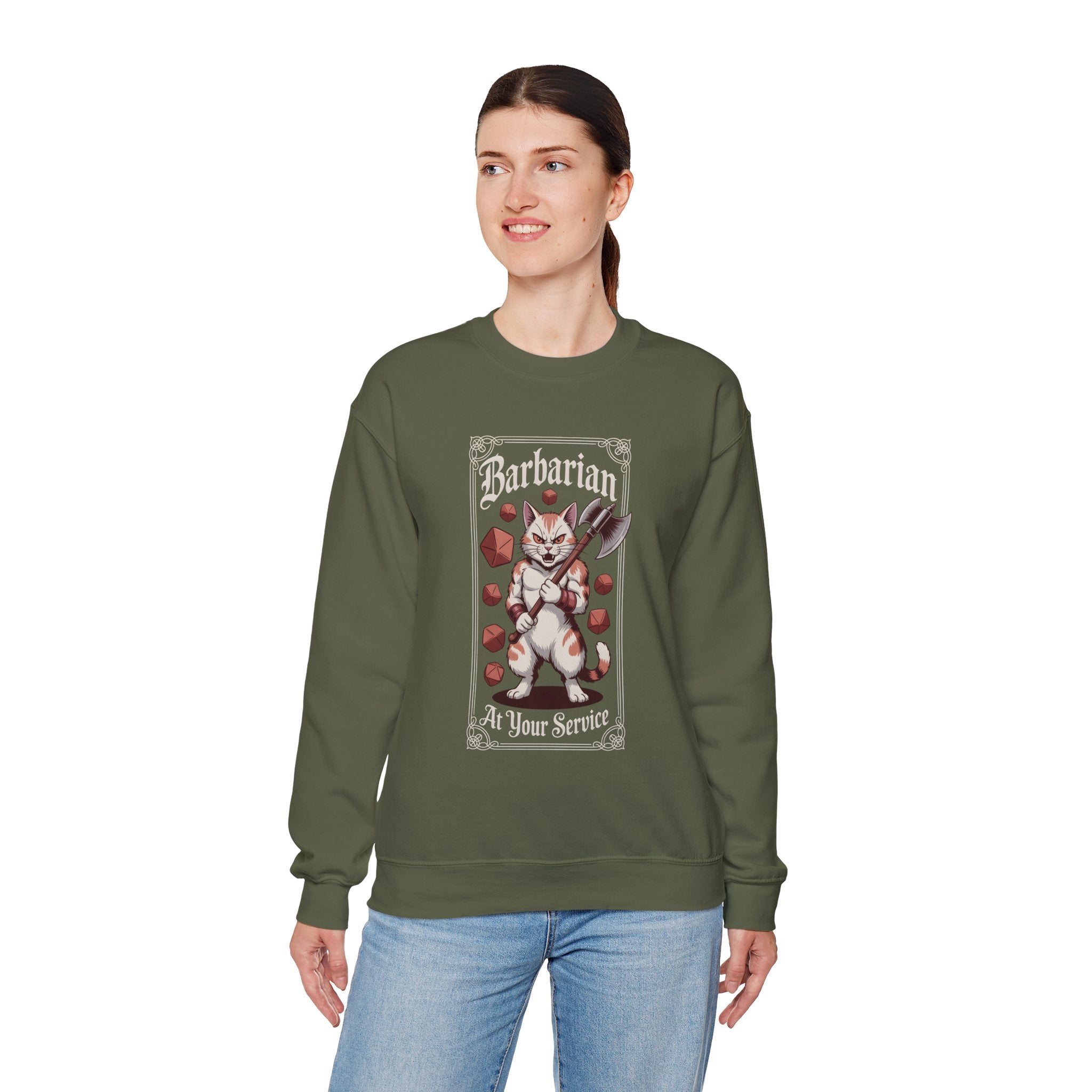 Barbarian Cat at Your Serivece D&D Sweatshirt | Cat Lover RPG Gift