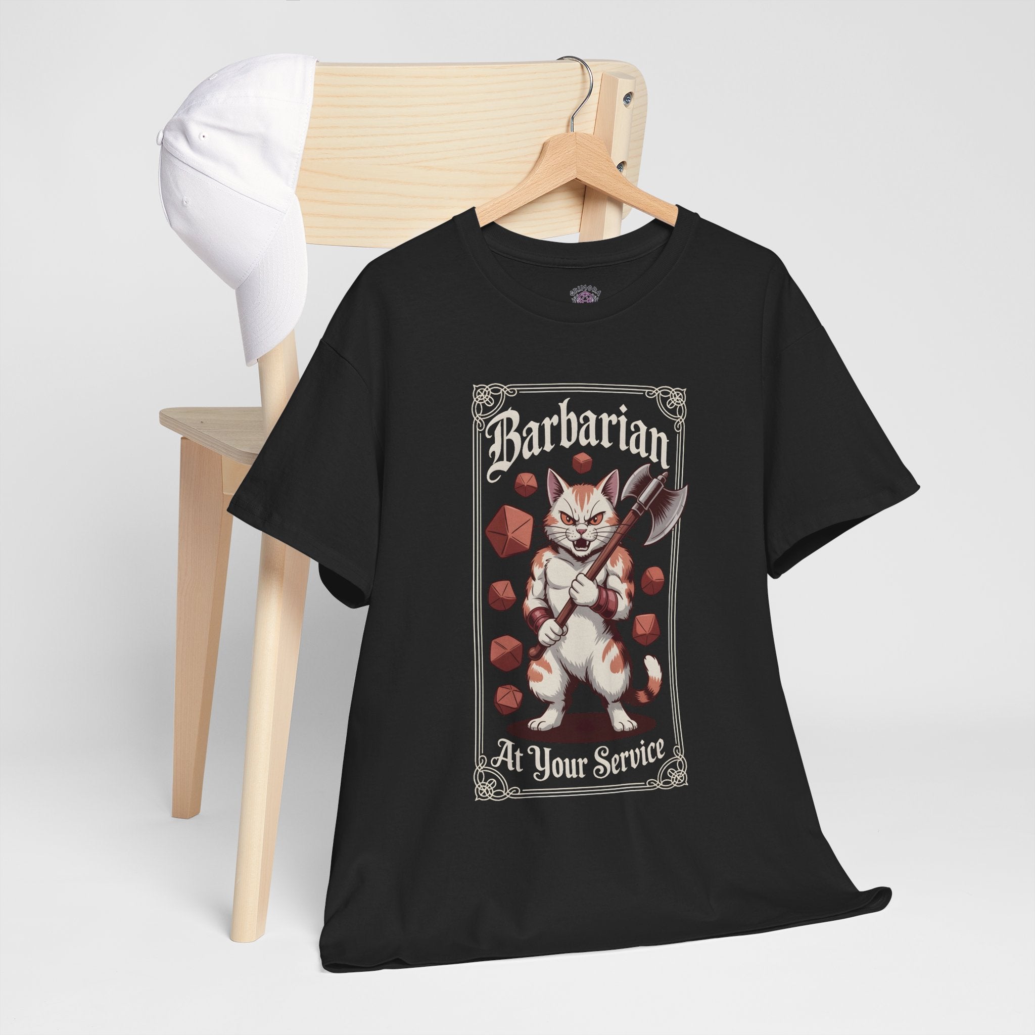 Barbarian Cat at Your Serivece D&D T-shirt | Cat Lover RPG Gift