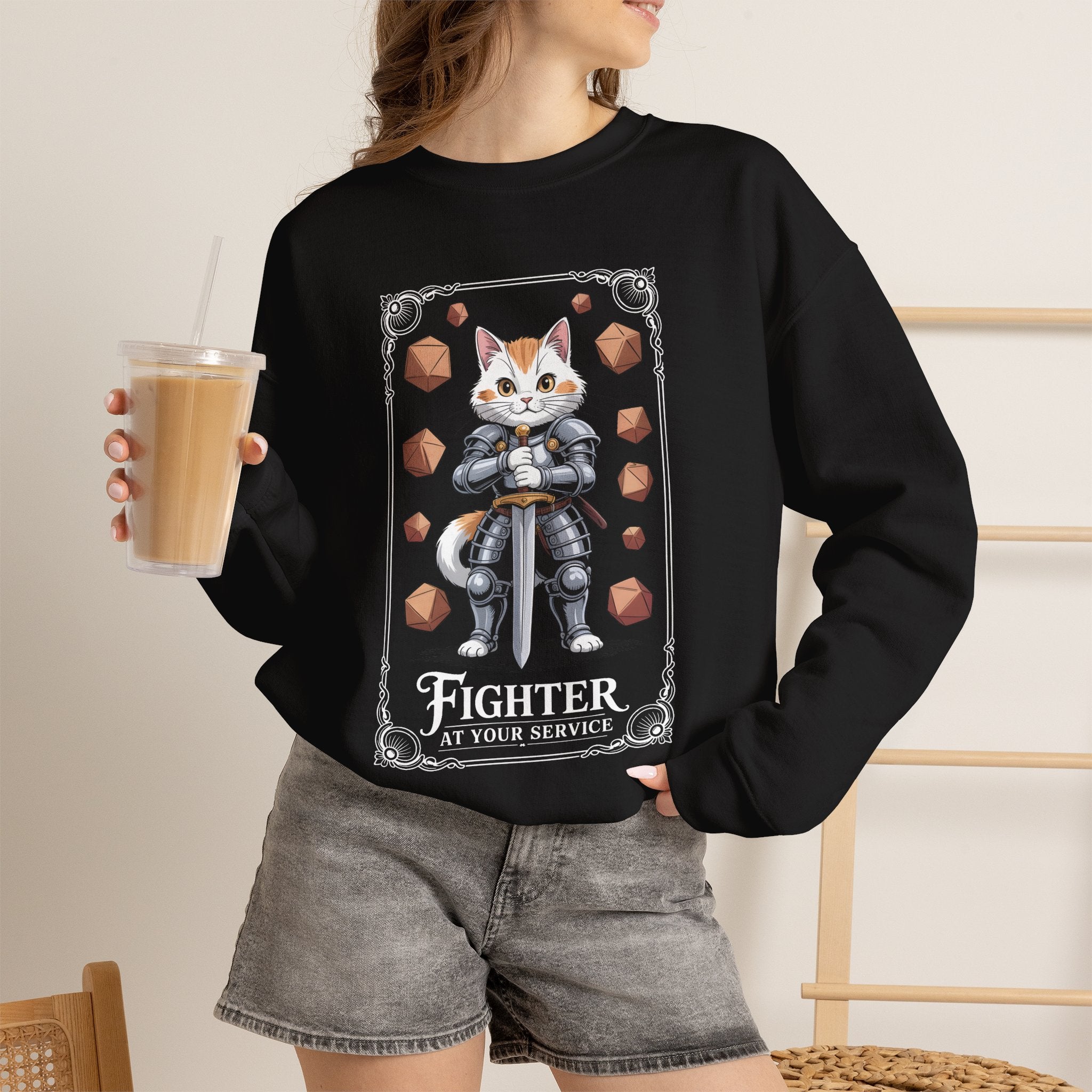 Fighter Cat at Your Service D&D Sweatshirt | Cat Lover RPG Gift