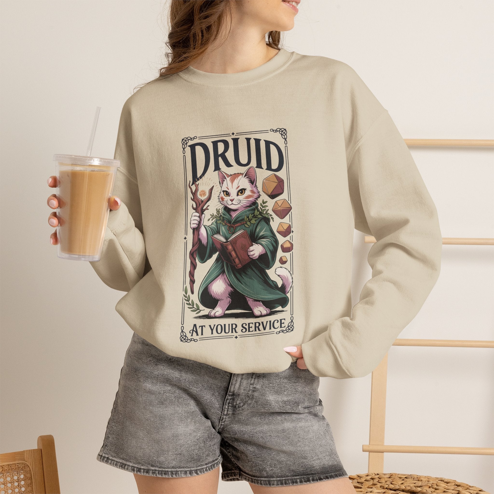 Druid Cat at Your Serivece D&D Sweatshirt | Cat Lover RPG Gift