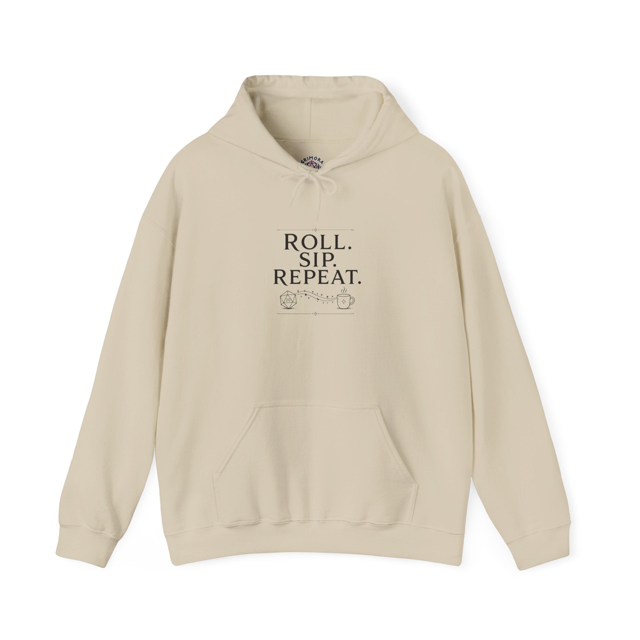 Roll. Sip. Repeat. | Tabletop RPG Coffee Hoodie | Dice & Coffee Lover Hoodie