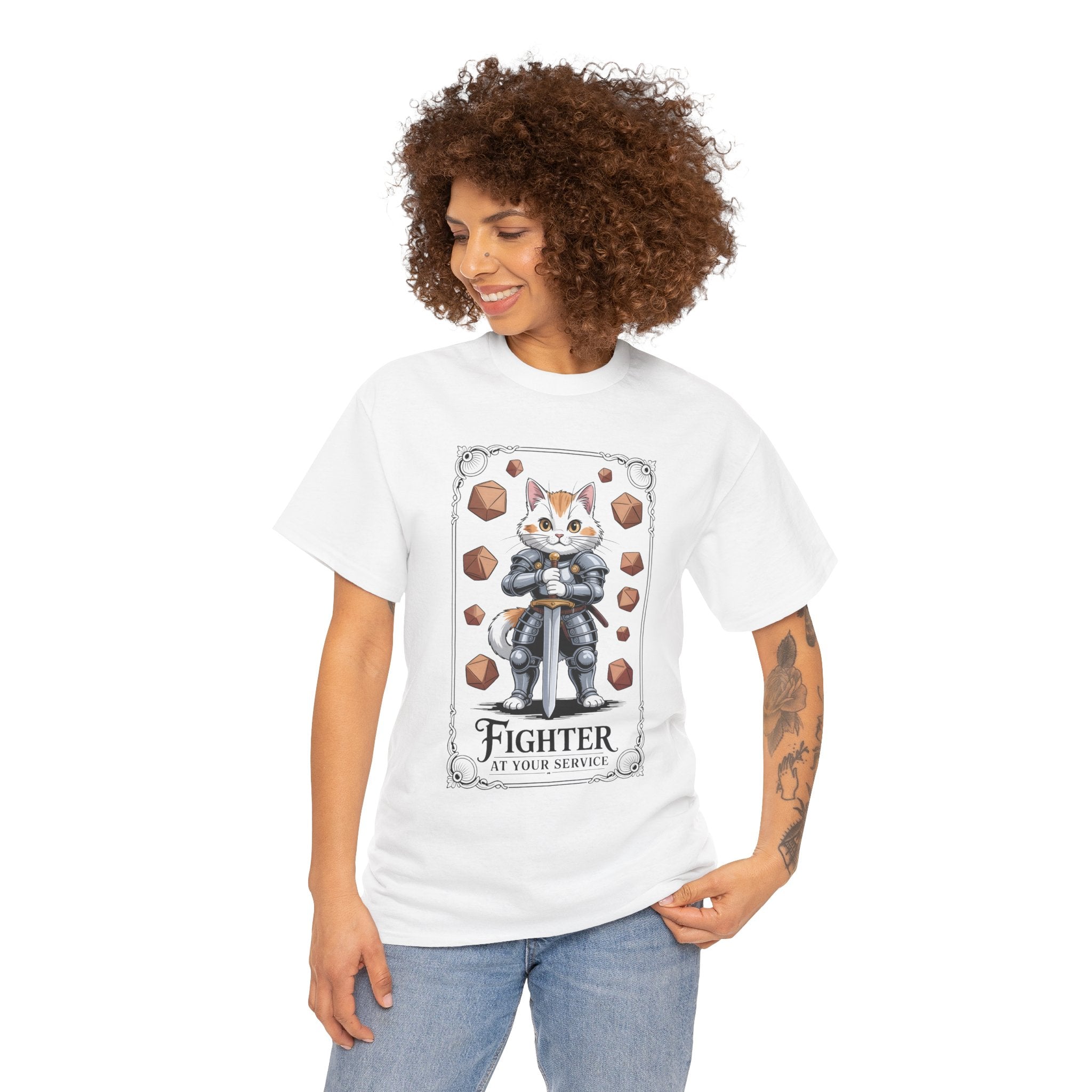 Fighter Cat at Your Service D&D T-shirt | Cat Lover RPG Gift