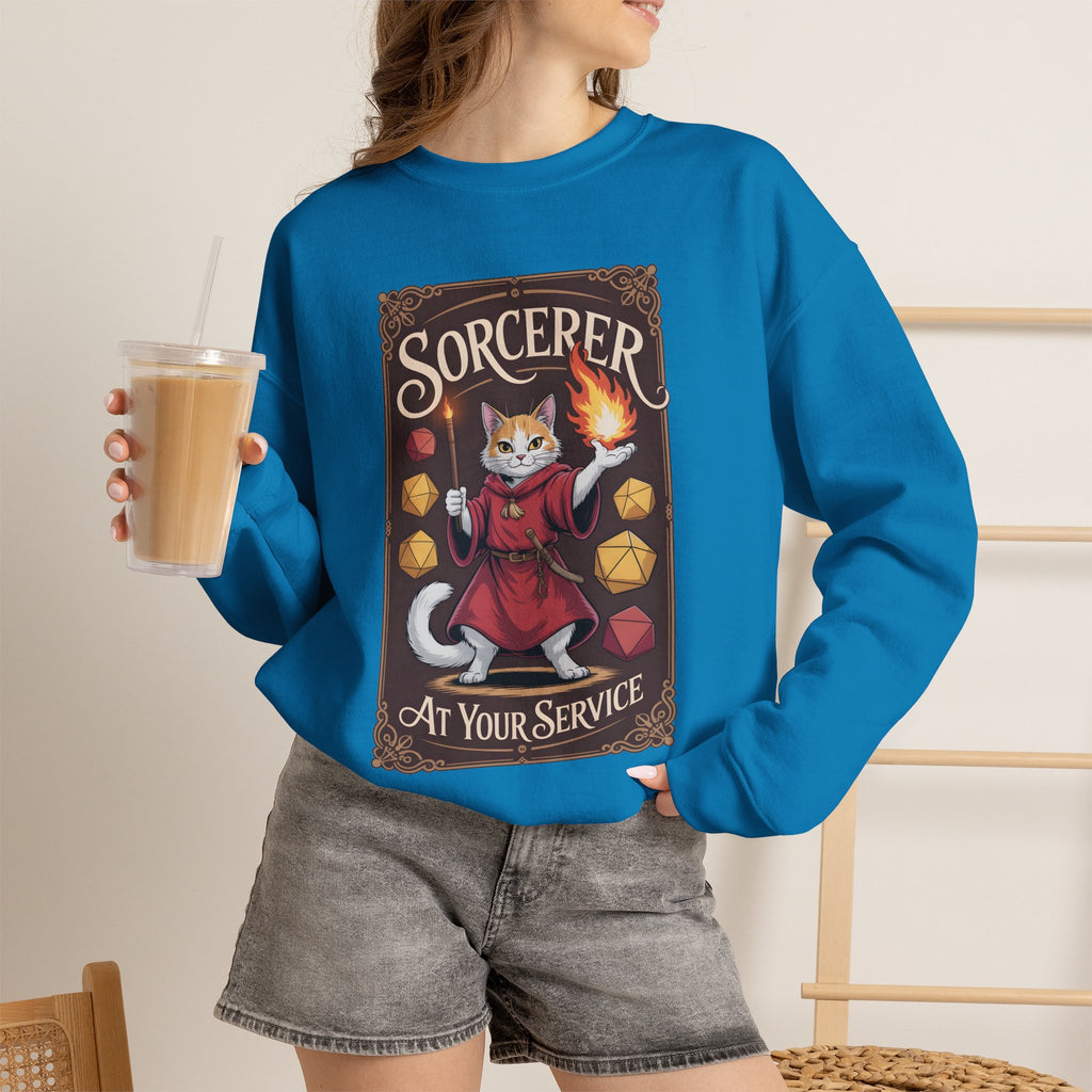 Sorcerer Cat at Your Service D&D Sweatshirt | Cat Lover RPG Gift