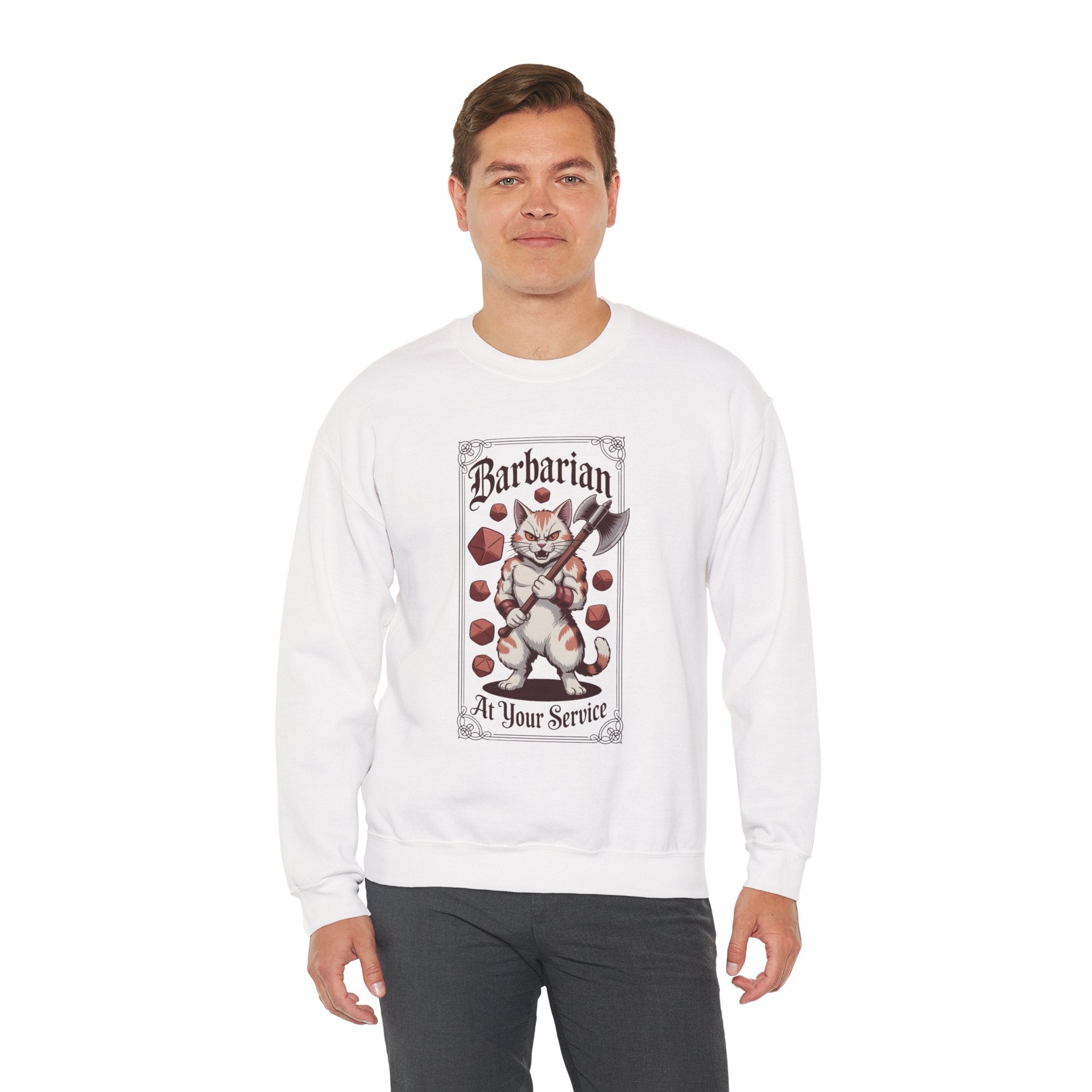 Barbarian Cat at Your Serivece D&D Sweatshirt | Cat Lover RPG Gift