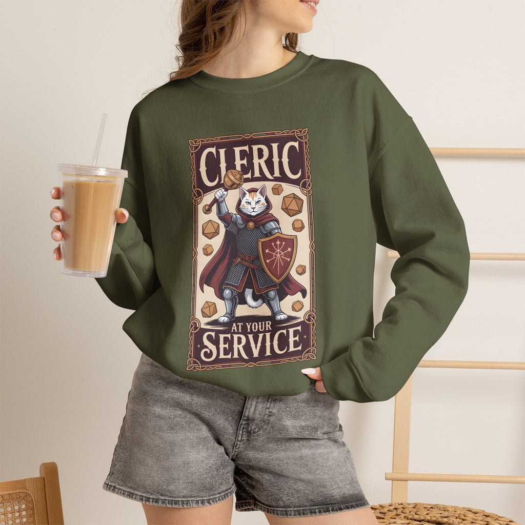Cleric Cat at Your Service D&D Sweatshirt | Cat Lover RPG Gift