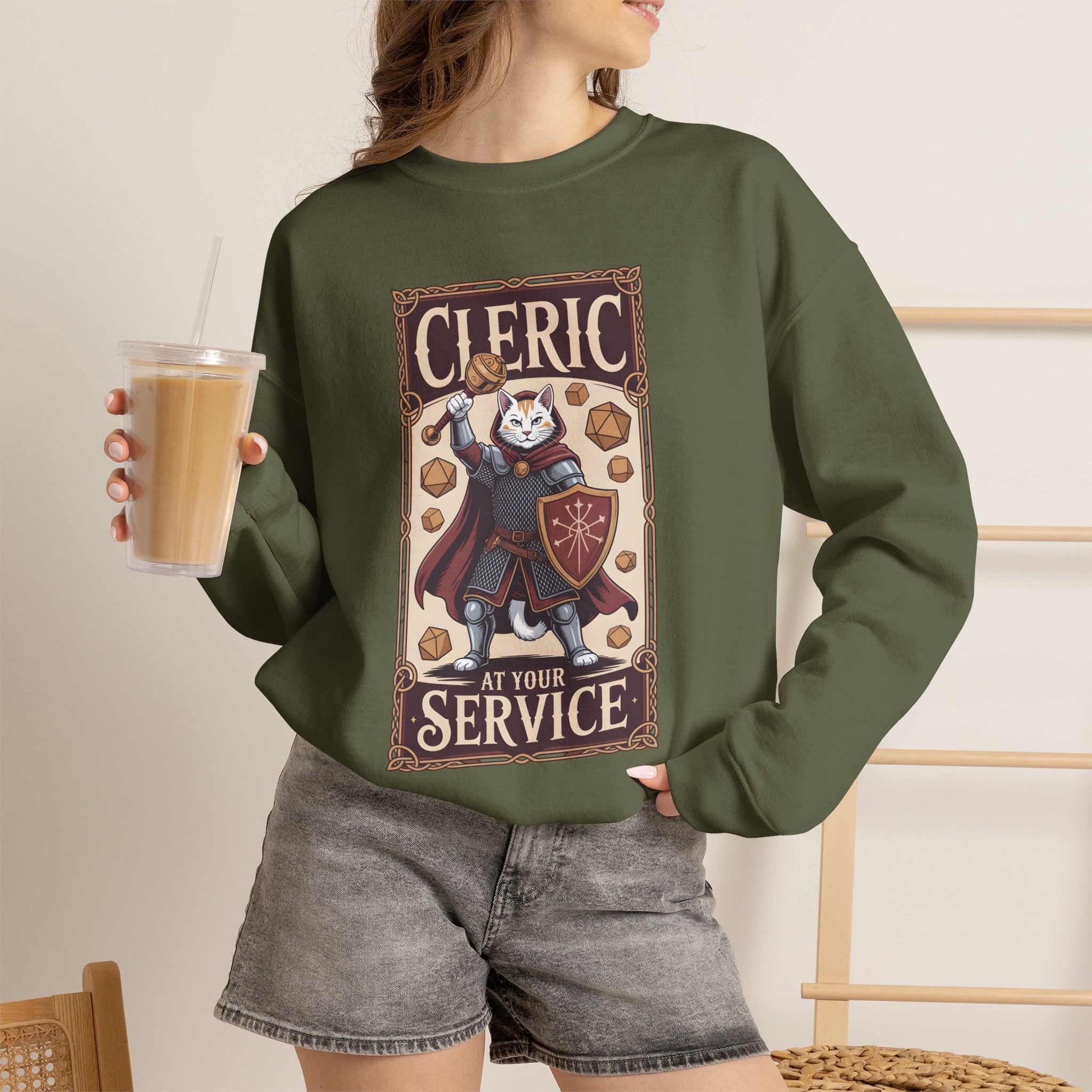 Cleric Cat at Your Service D&D Sweatshirt | Cat Lover RPG Gift