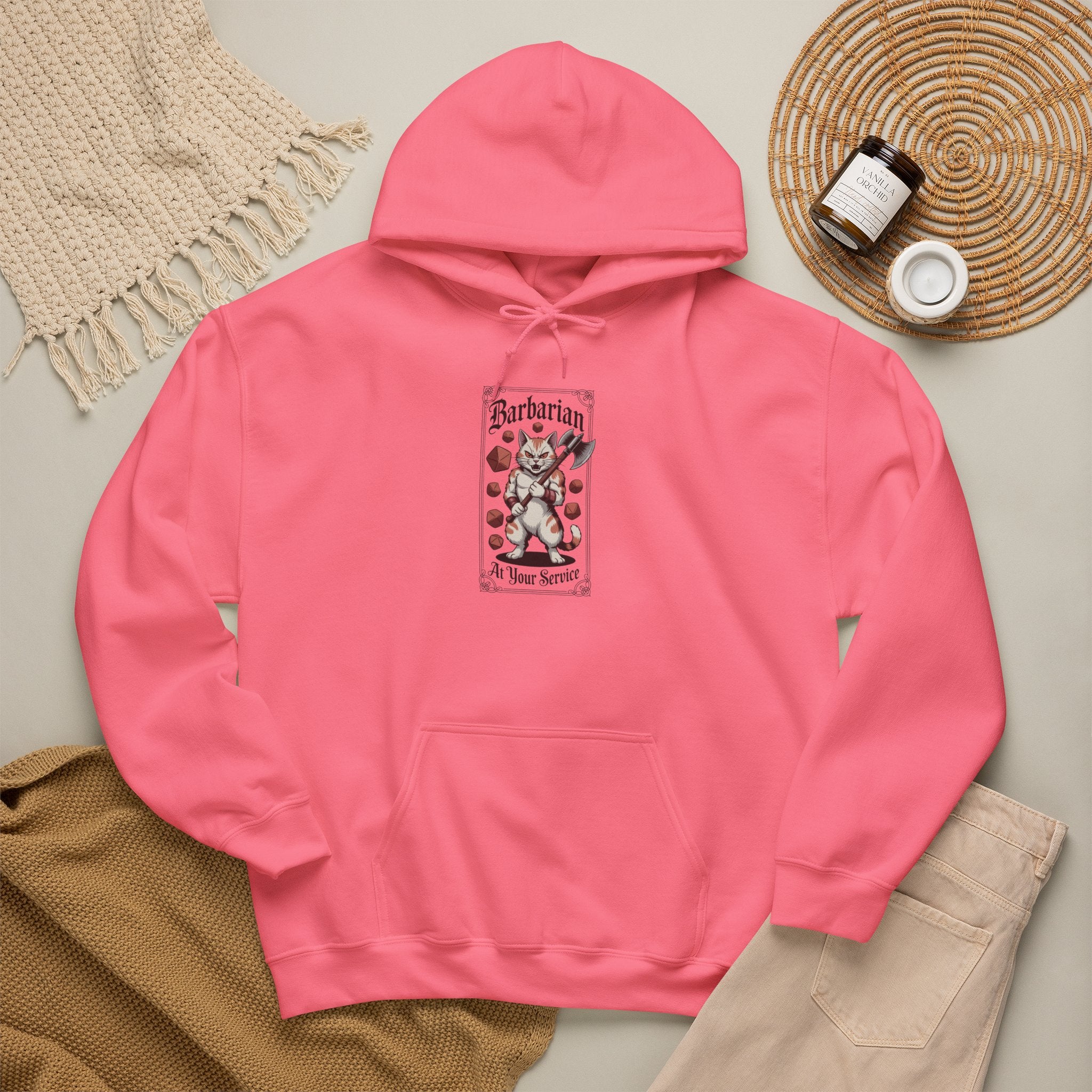Barbarian Cat at Your Serivece D&D Hoodie | Cat Lover RPG Gift