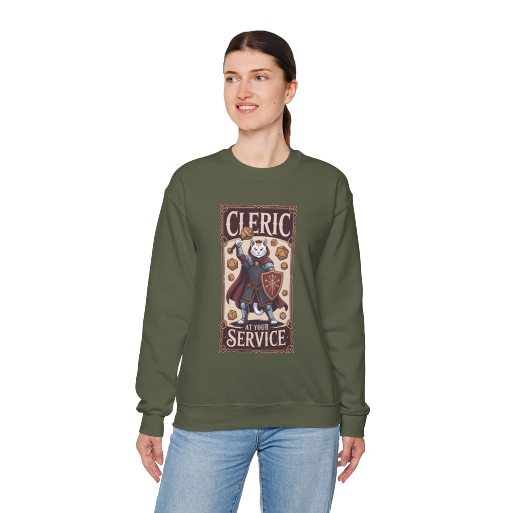 Cleric Cat at Your Service D&D Sweatshirt | Cat Lover RPG Gift