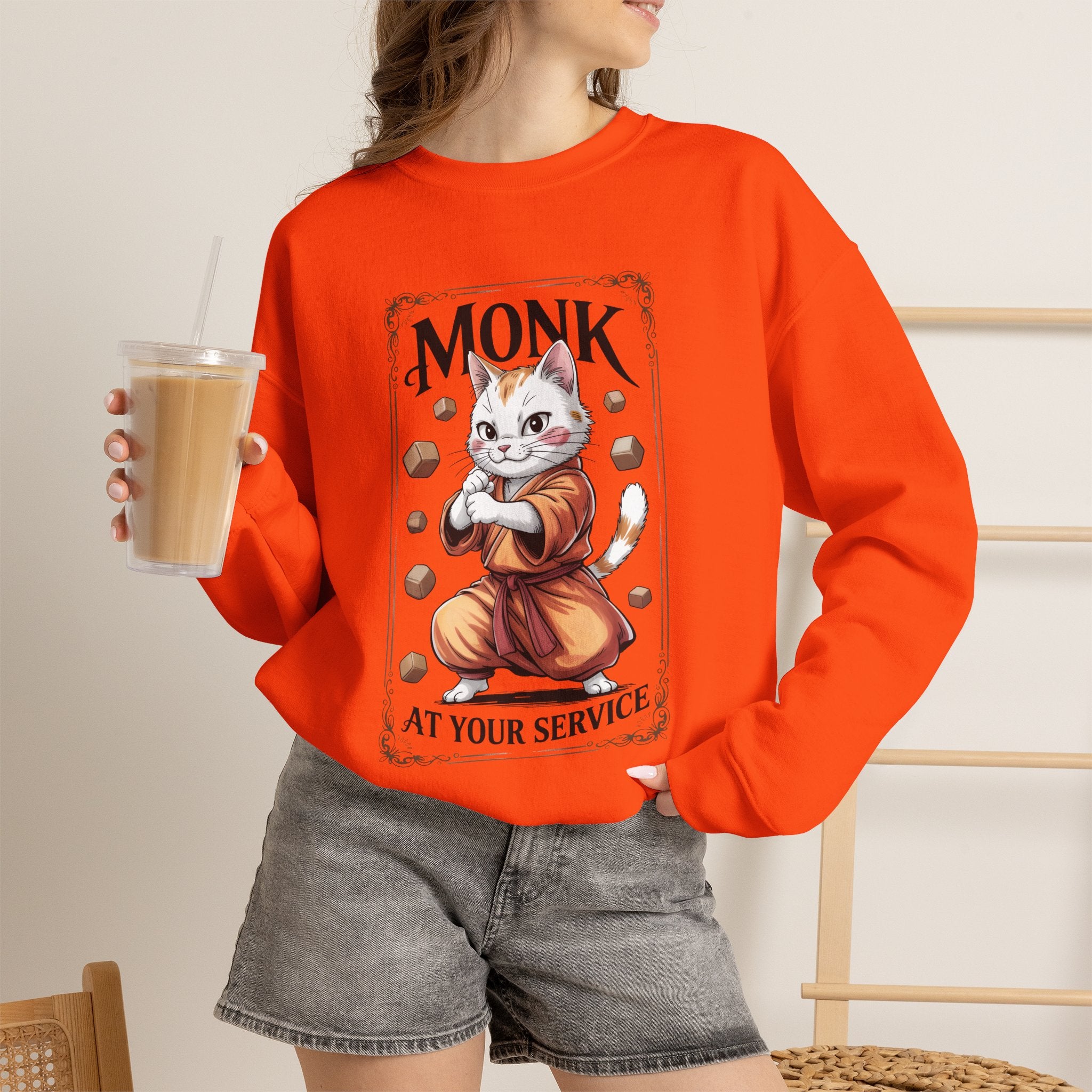 Monk Cat at Your Service D&D Sweatshirt | Cat Lover RPG Gift
