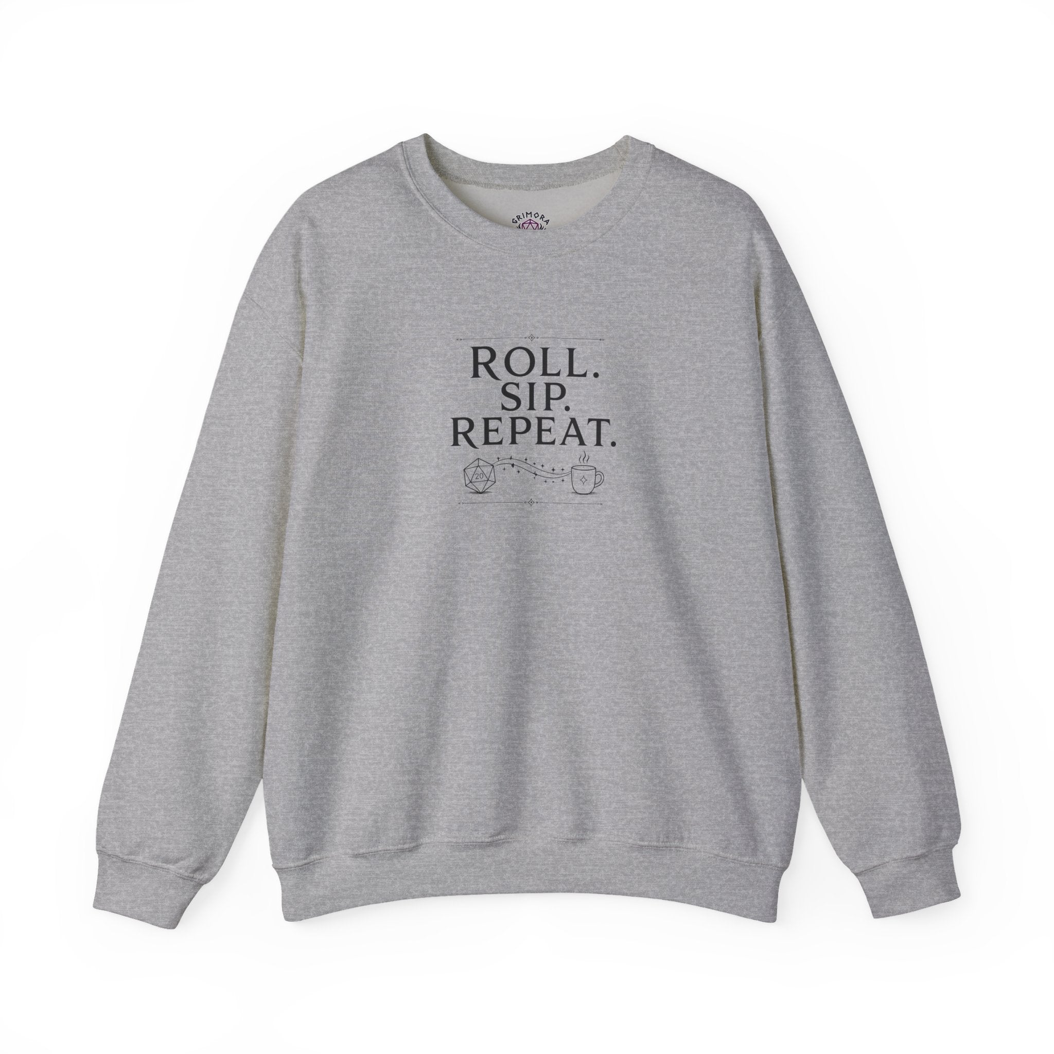 Roll. Sip. Repeat. | Tabletop RPG Coffee Sweatshirt | Dice & Coffee Lover Sweatshirt