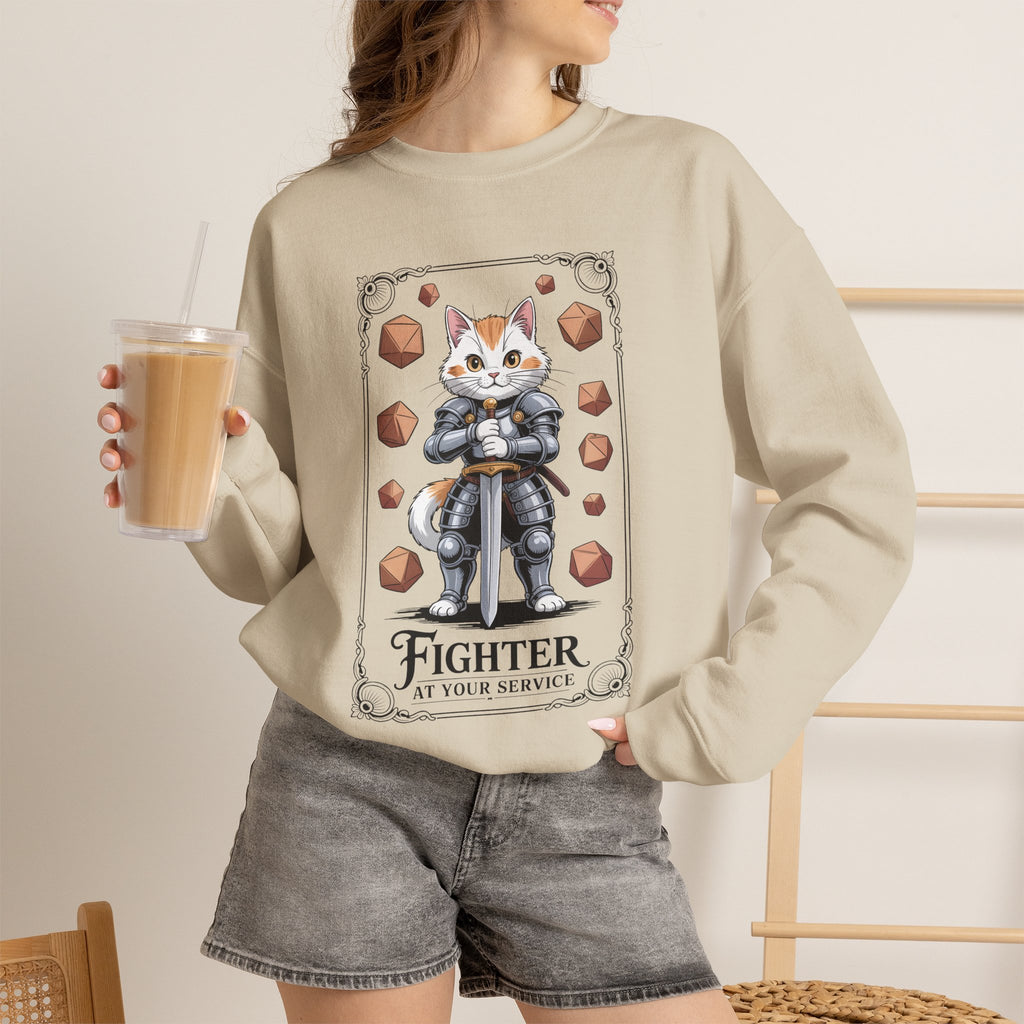 Fighter Cat at Your Service D&D Sweatshirt | Cat Lover RPG Gift