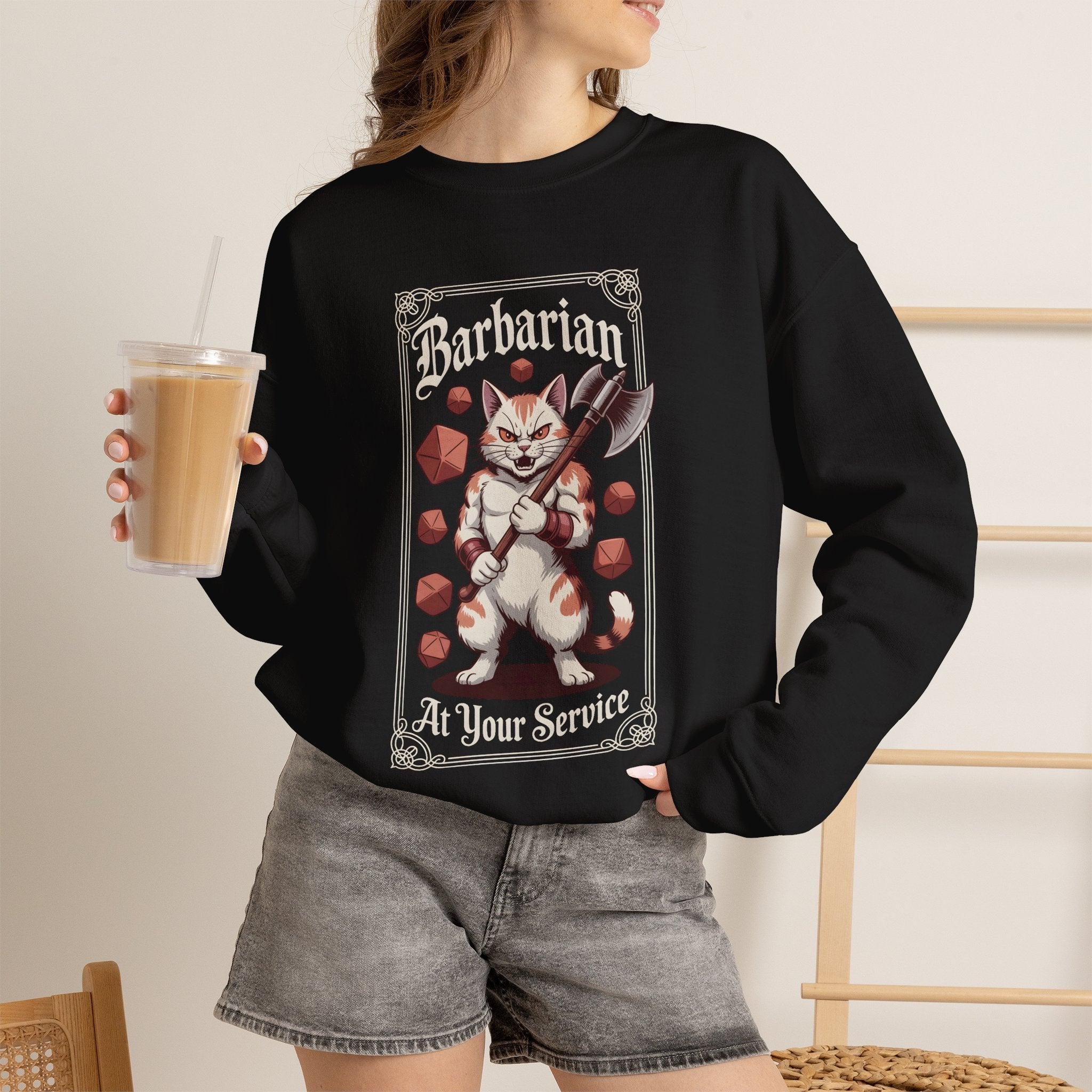 Barbarian Cat at Your Serivece D&D Sweatshirt | Cat Lover RPG Gift