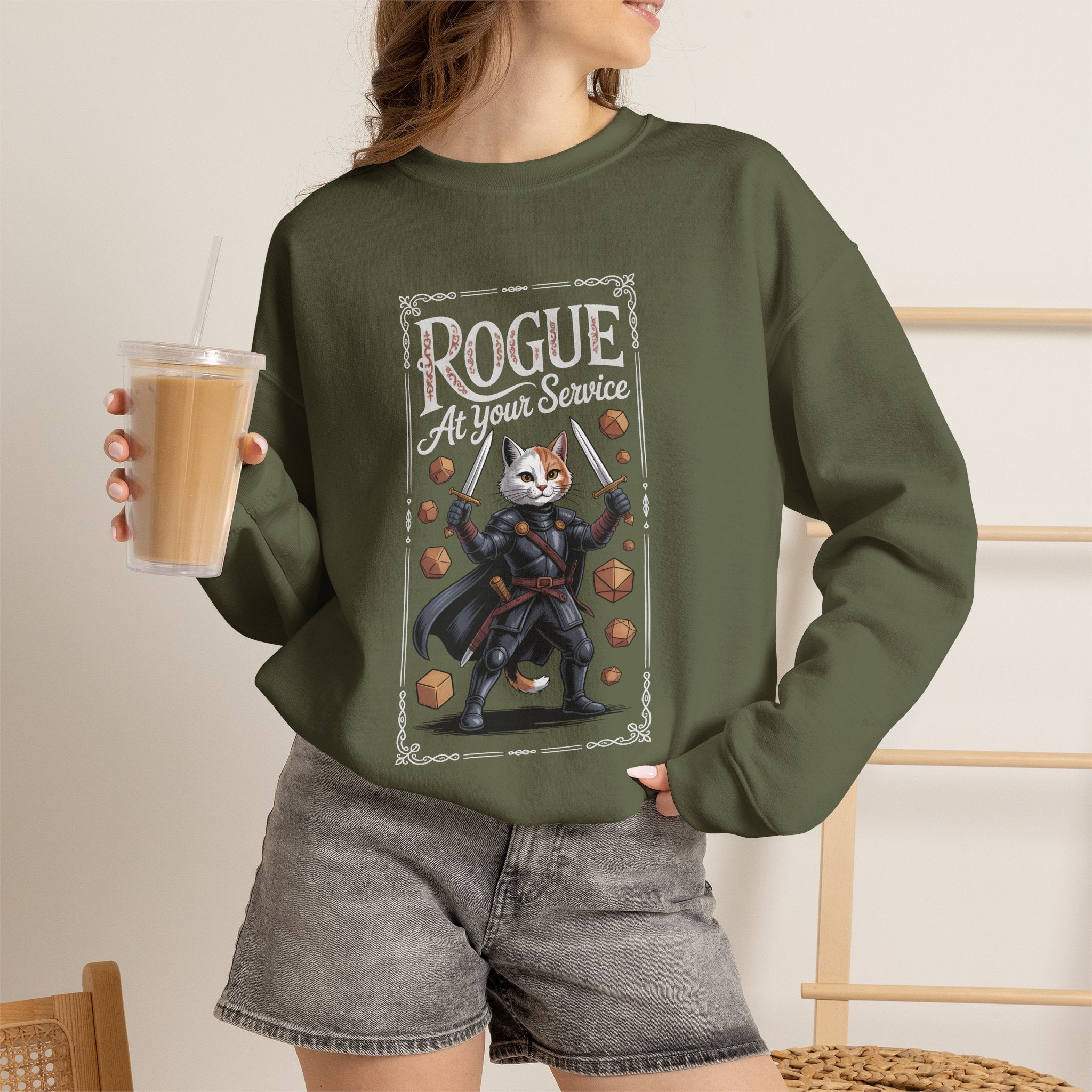 Rogue Cat at Your Serivece D&D Sweatshirt | Cat Lover RPG Gift