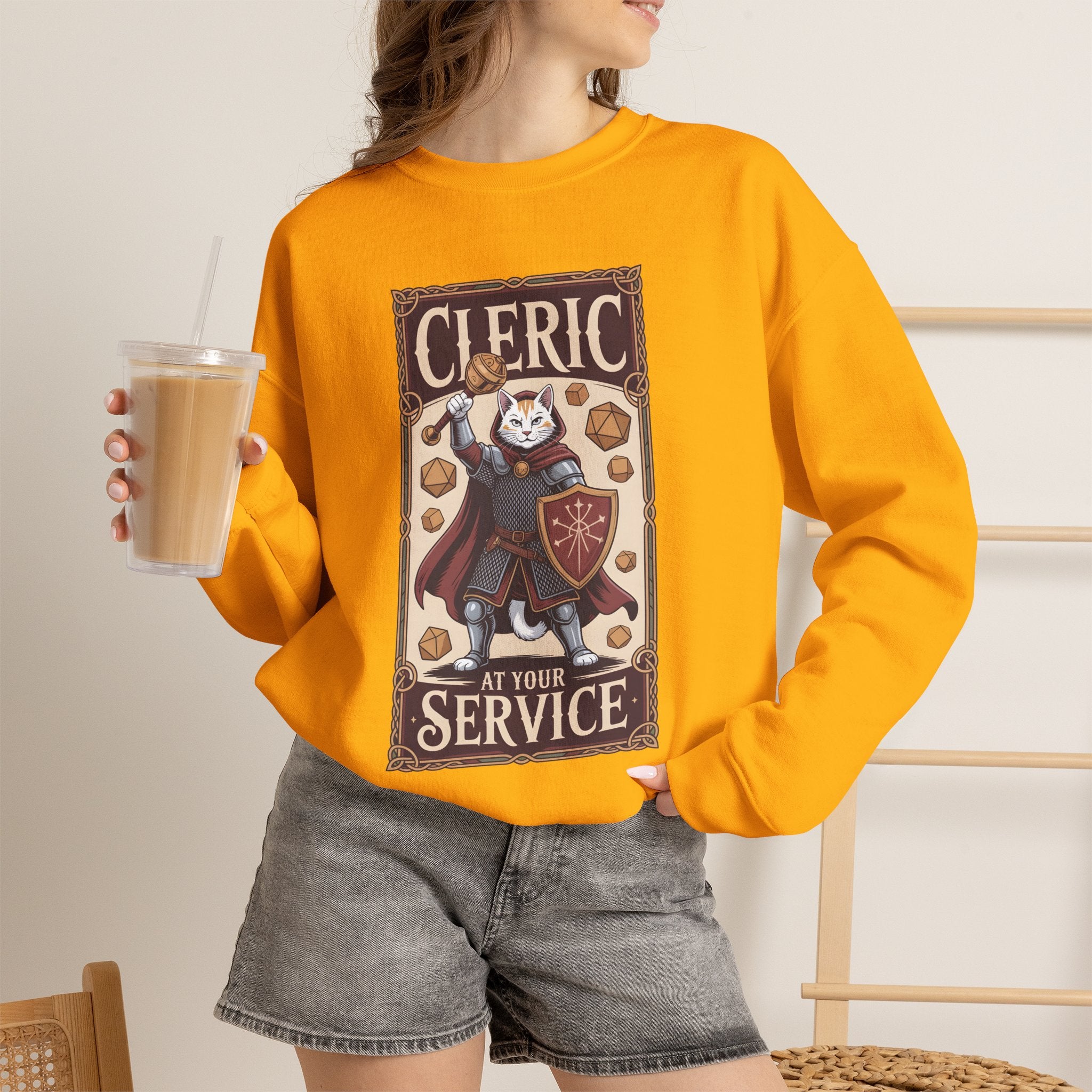 Cleric Cat at Your Service D&D Sweatshirt | Cat Lover RPG Gift