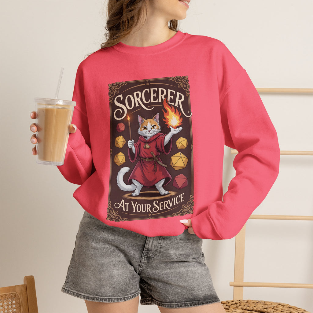 Sorcerer Cat at Your Service D&D Sweatshirt | Cat Lover RPG Gift