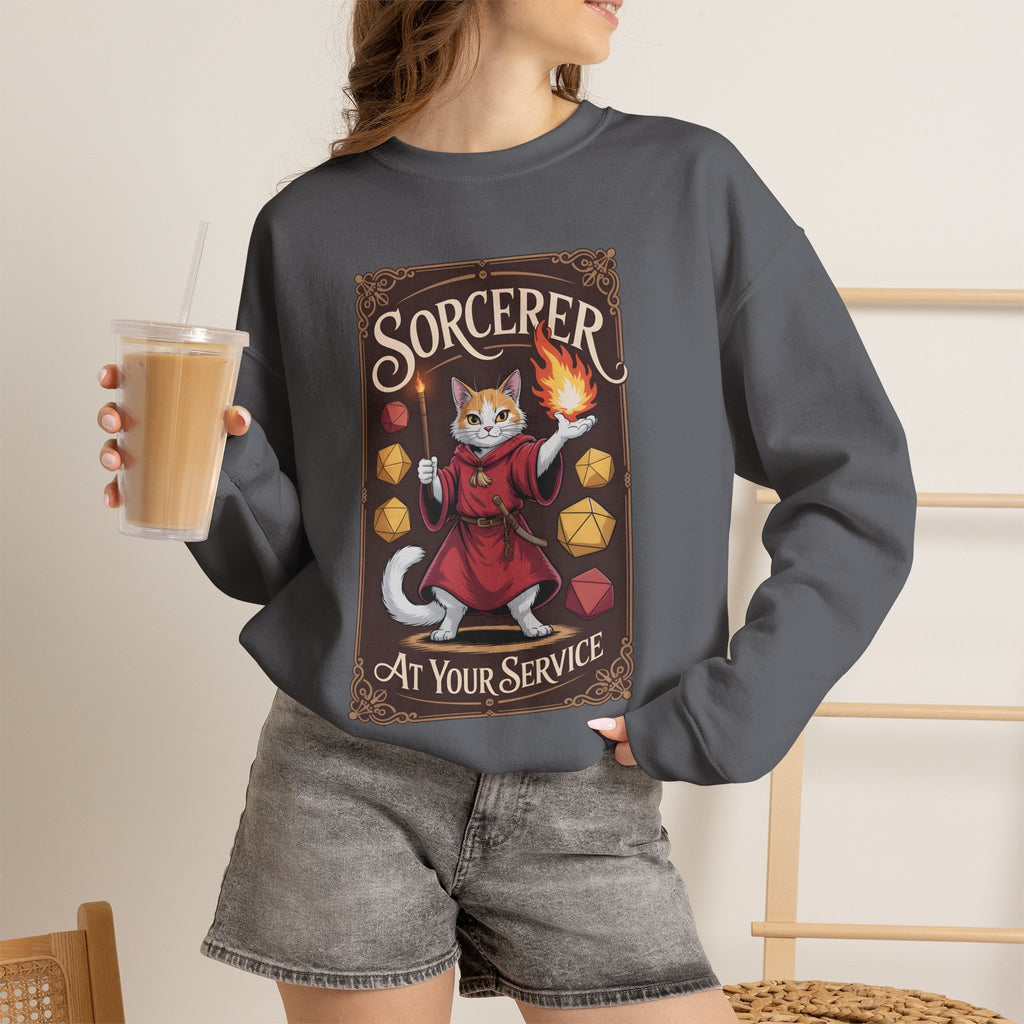 Sorcerer Cat at Your Service D&D Sweatshirt | Cat Lover RPG Gift