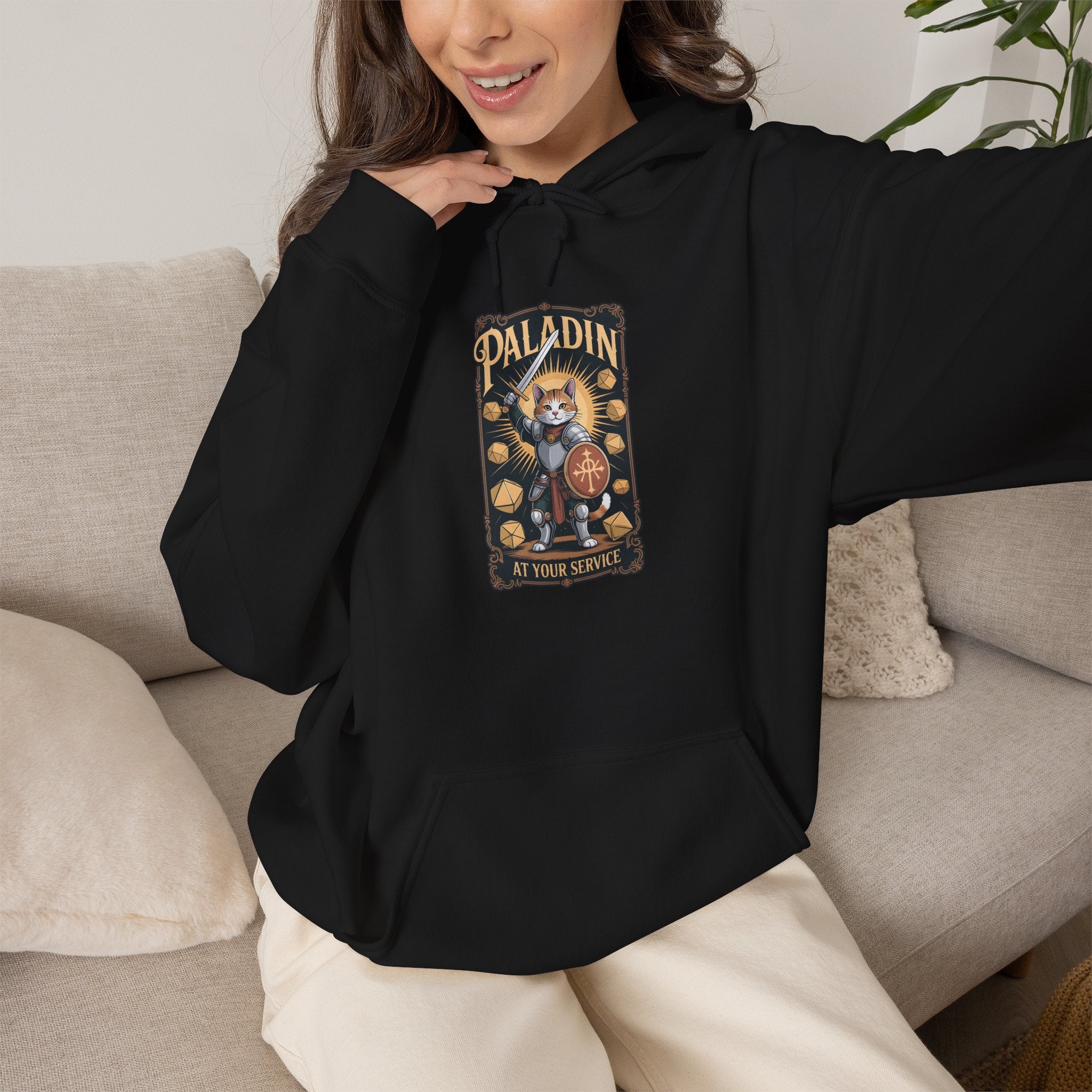 Paladin Cat at Your Service D&D Hoodie | Cat Lover RPG Gift