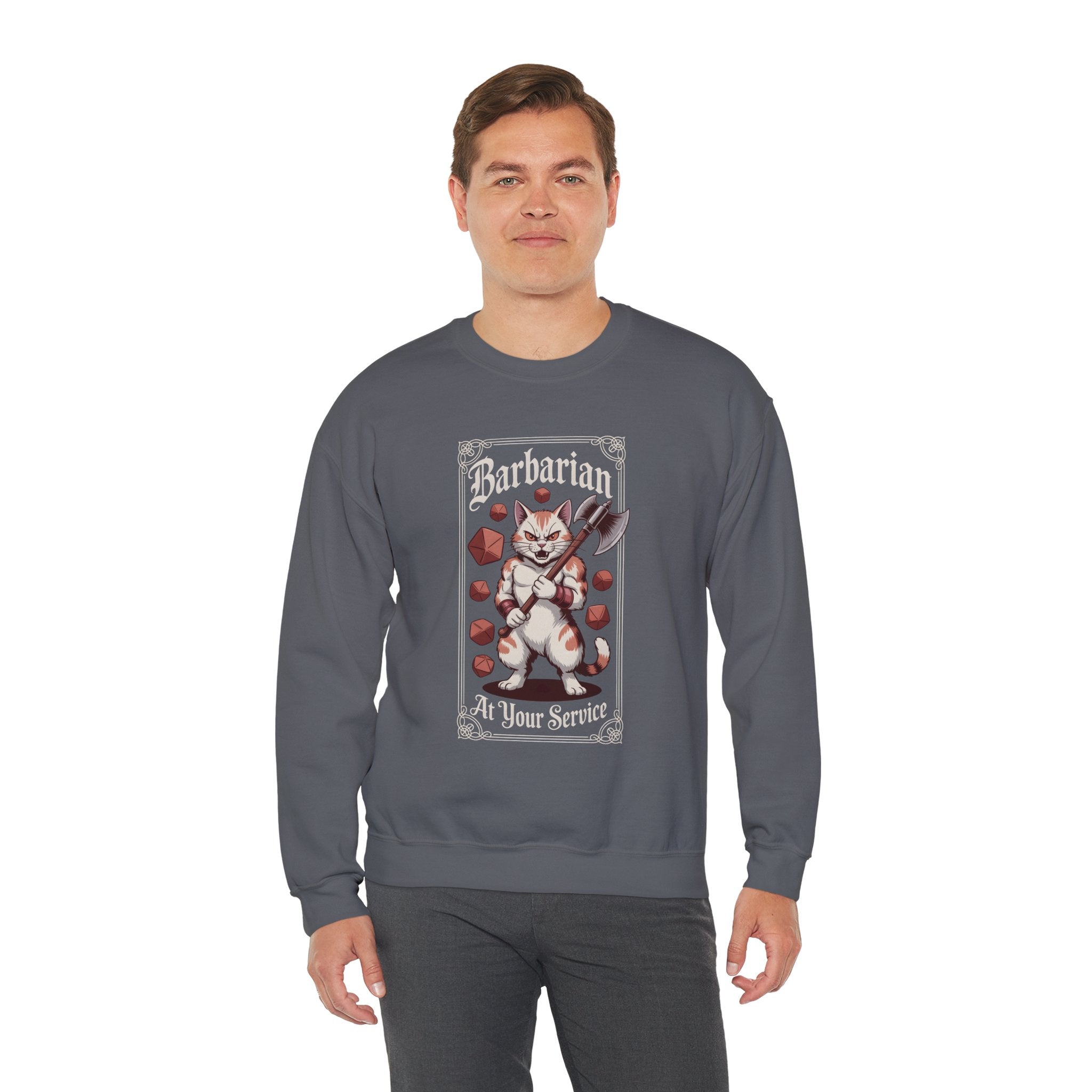 Barbarian Cat at Your Serivece D&D Sweatshirt | Cat Lover RPG Gift