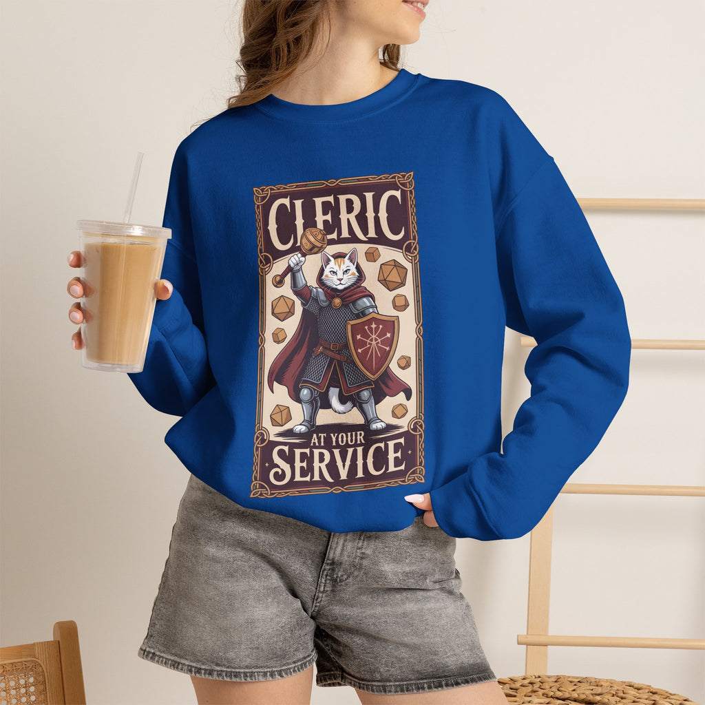 Cleric Cat at Your Service D&D Sweatshirt | Cat Lover RPG Gift