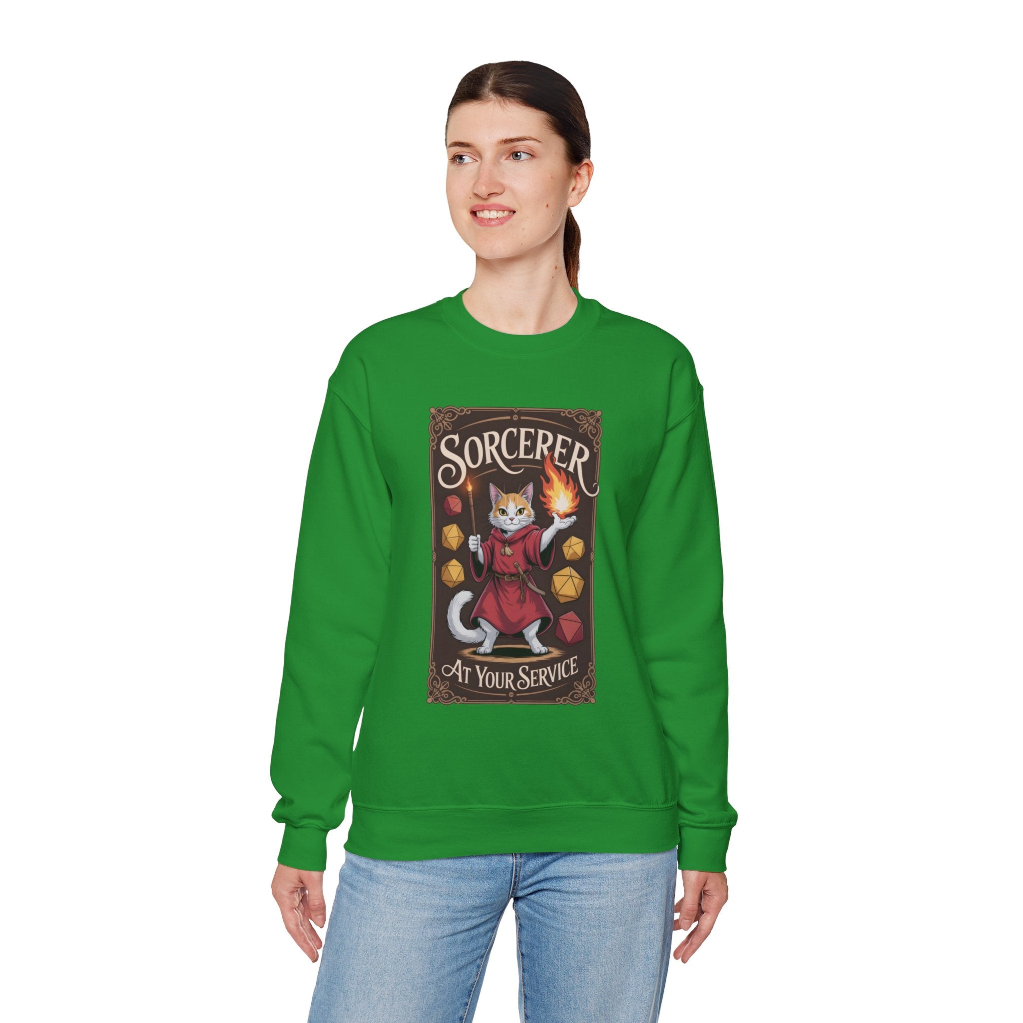 Sorcerer Cat at Your Service D&D Sweatshirt | Cat Lover RPG Gift