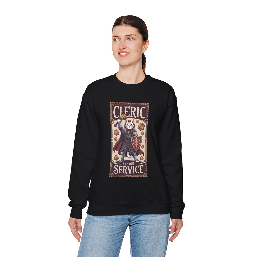 Cleric Cat at Your Service D&D Sweatshirt | Cat Lover RPG Gift
