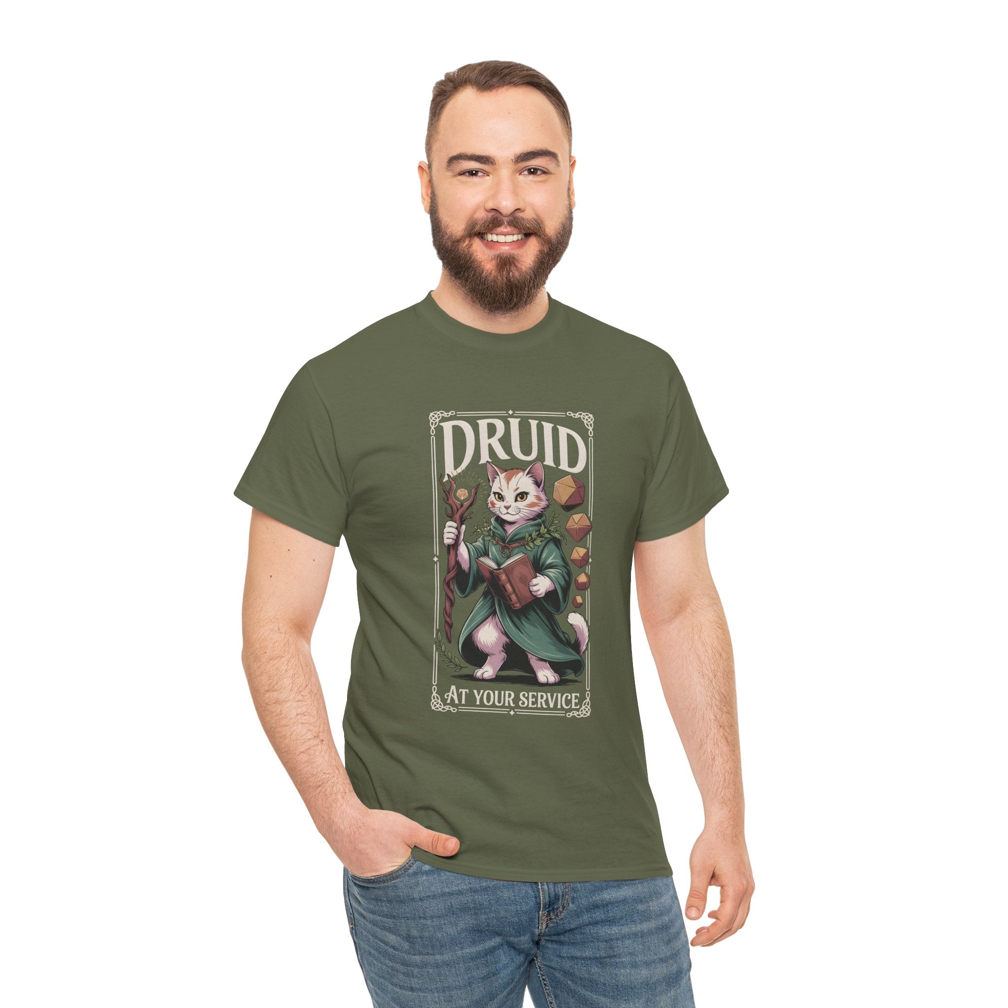 Druid Cat at Your Serivece D&D T-shirt | Cat Lover RPG Gift