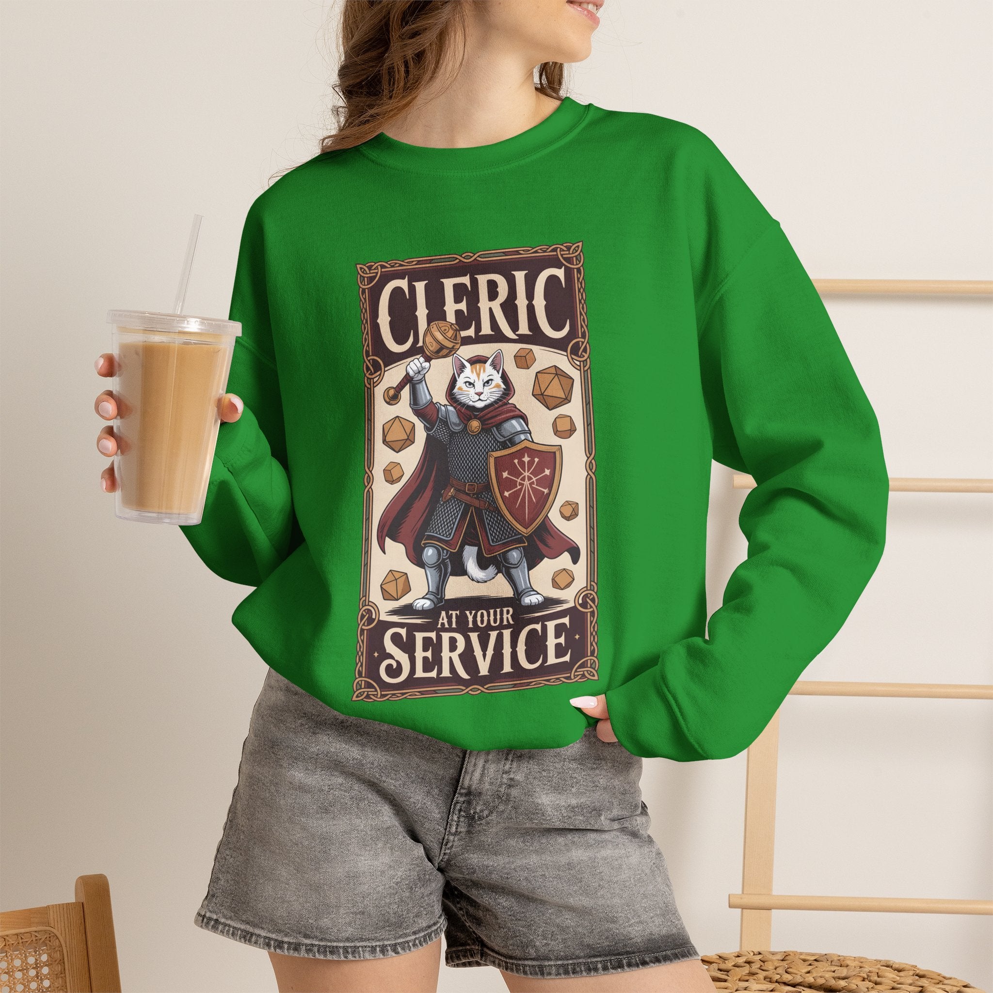 Cleric Cat at Your Service D&D Sweatshirt | Cat Lover RPG Gift