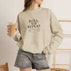 Roll. Sip. Repeat. | Tabletop RPG Coffee Sweatshirt | Dice & Coffee Lover Sweatshirt
