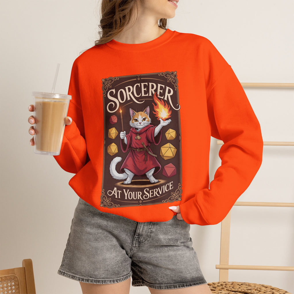 Sorcerer Cat at Your Service D&D Sweatshirt | Cat Lover RPG Gift