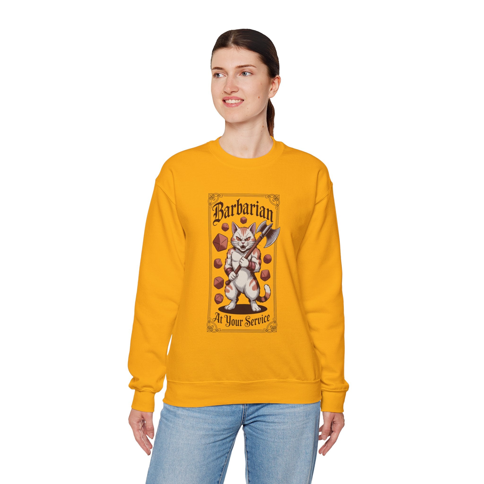 Barbarian Cat at Your Serivece D&D Sweatshirt | Cat Lover RPG Gift