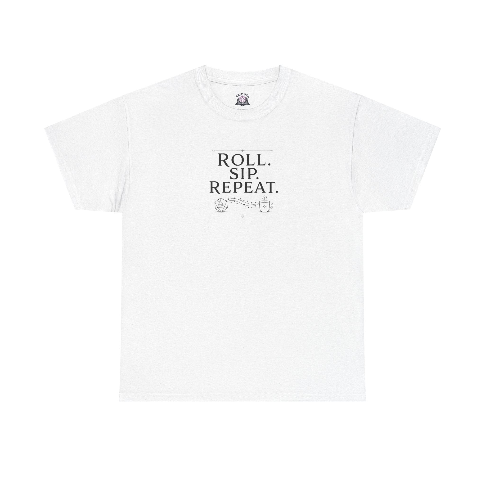Roll. Sip. Repeat. | Tabletop RPG Coffee T-shirt | Dice & Coffee Lover T-shirt