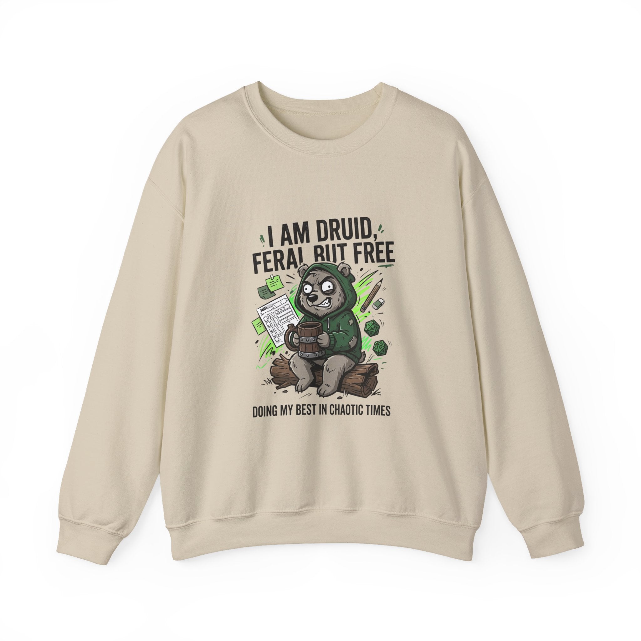 Feral But Free Crewneck Sweatshirt | chaotic-quirky, unhinged millennial burnout