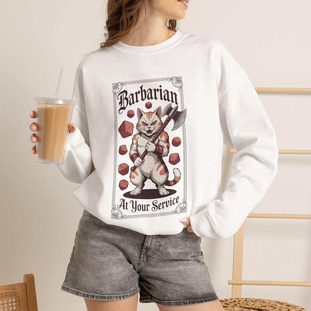 Barbarian Cat at Your Serivece D&D Sweatshirt | Cat Lover RPG Gift