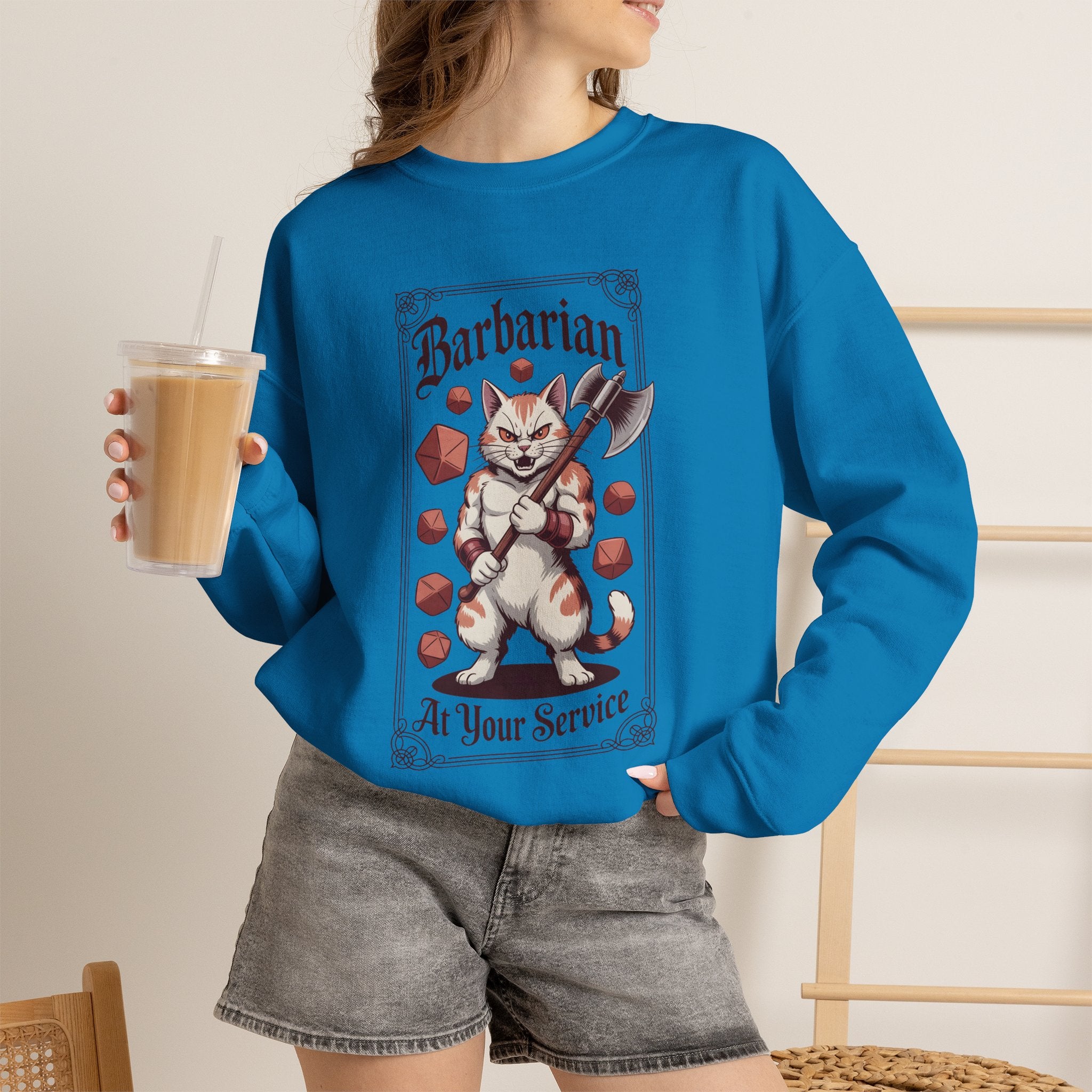 Barbarian Cat at Your Serivece D&D Sweatshirt | Cat Lover RPG Gift