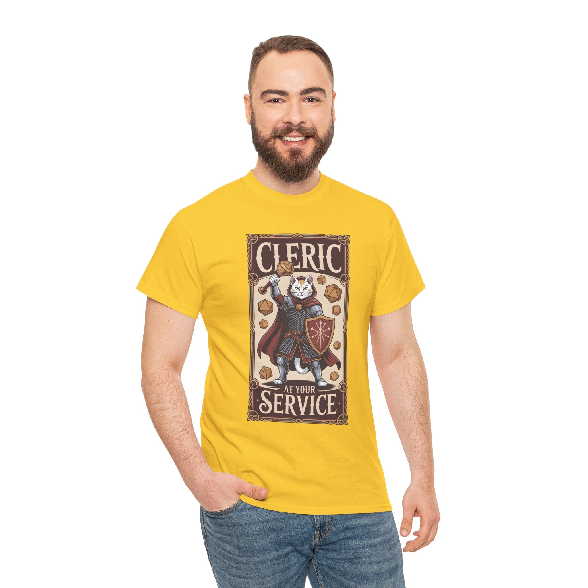 Cleric Cat at Your Service D&D T-shirt | Cat Lover RPG Gift