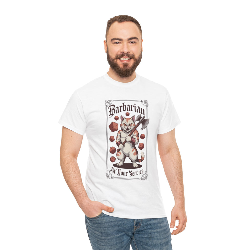 Barbarian Cat at Your Serivece D&D T-shirt | Cat Lover RPG Gift
