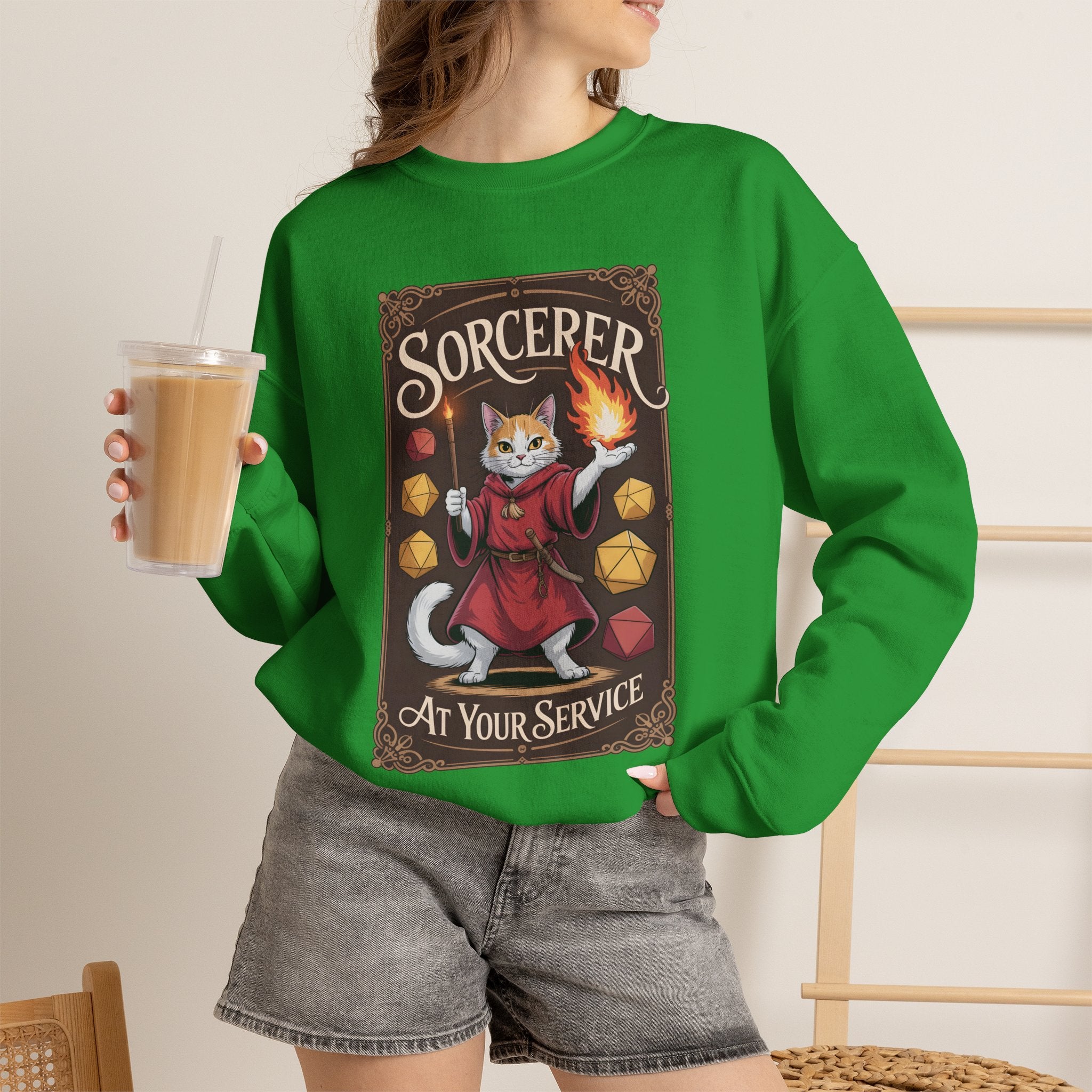 Sorcerer Cat at Your Service D&D Sweatshirt | Cat Lover RPG Gift