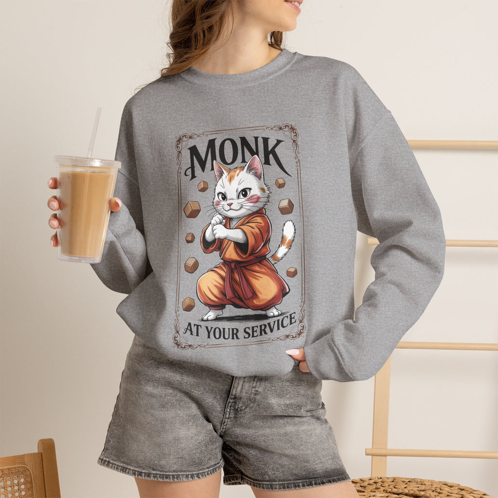 Monk Cat at Your Service D&D Sweatshirt | Cat Lover RPG Gift