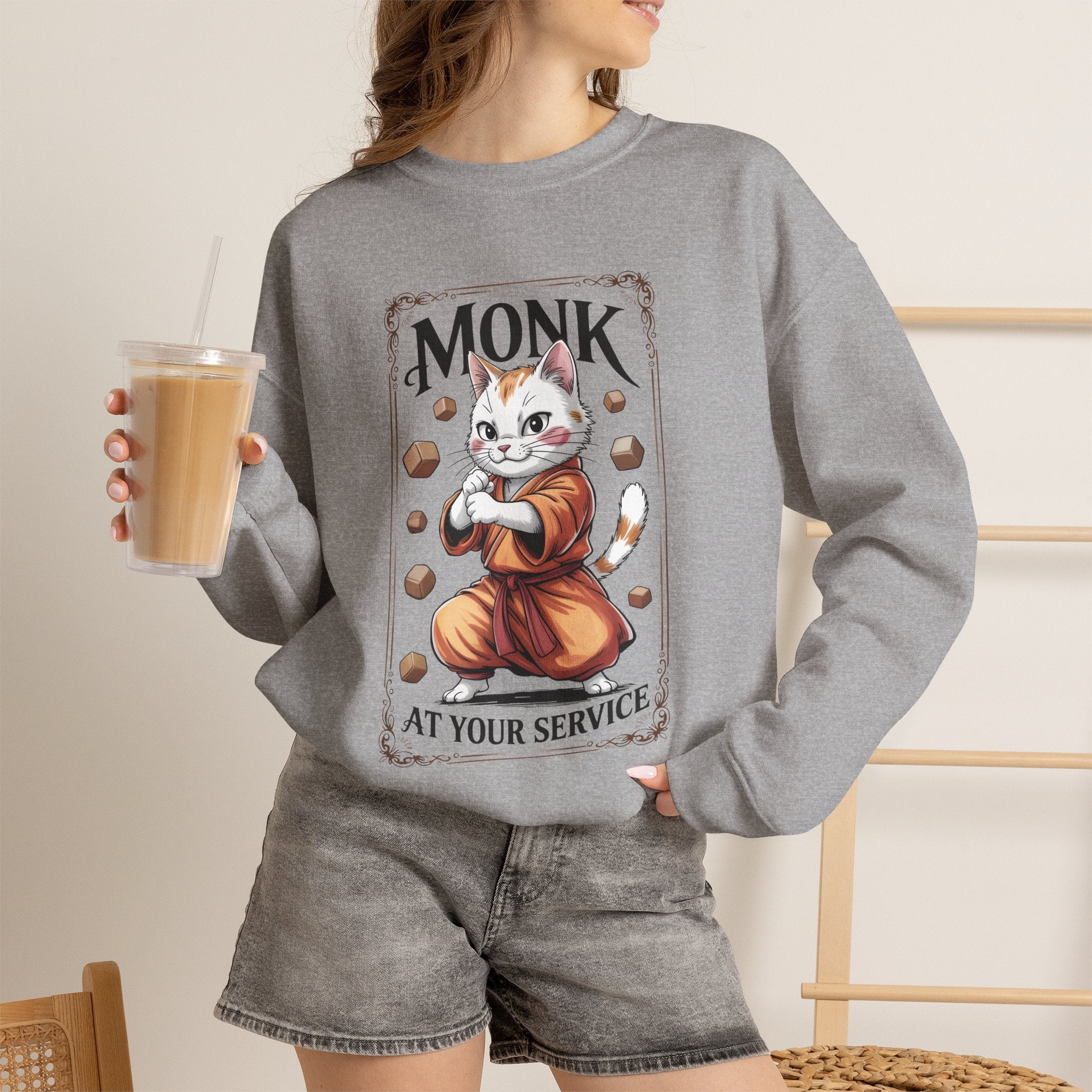 Monk Cat at Your Service D&D Sweatshirt | Cat Lover RPG Gift