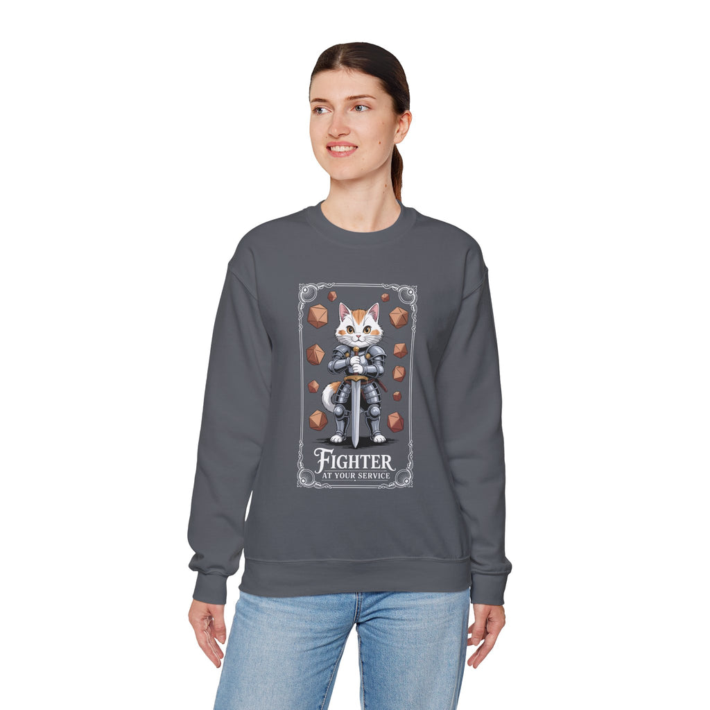 Fighter Cat at Your Service D&D Sweatshirt | Cat Lover RPG Gift