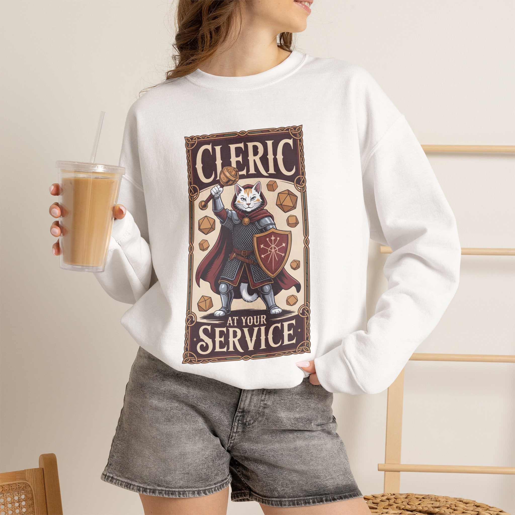 Cleric Cat at Your Service D&D Sweatshirt | Cat Lover RPG Gift