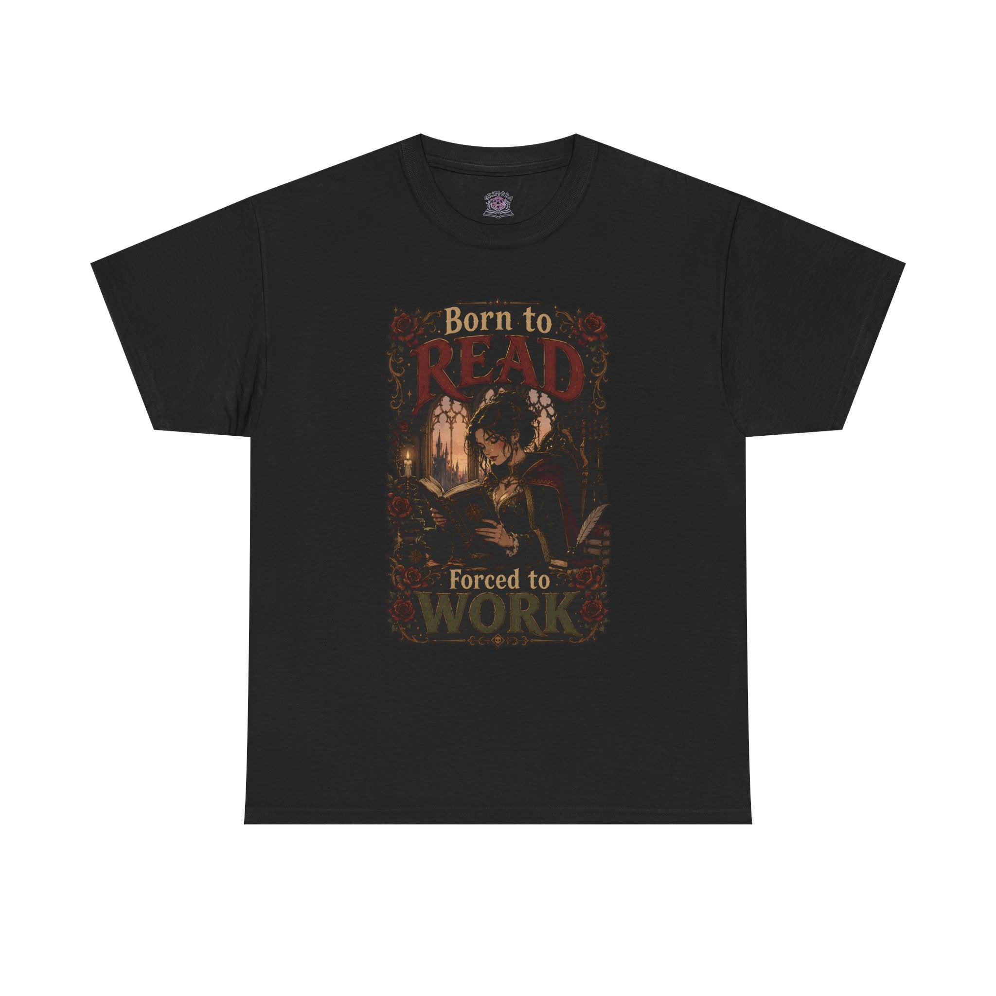 Born to Read, Forced to Work | Book lover  T-shirt | Cat Lover RPG Gift