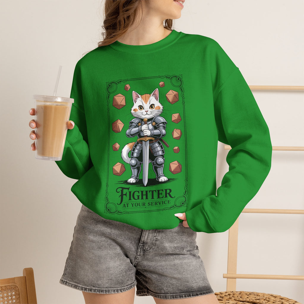Fighter Cat at Your Service D&D Sweatshirt | Cat Lover RPG Gift
